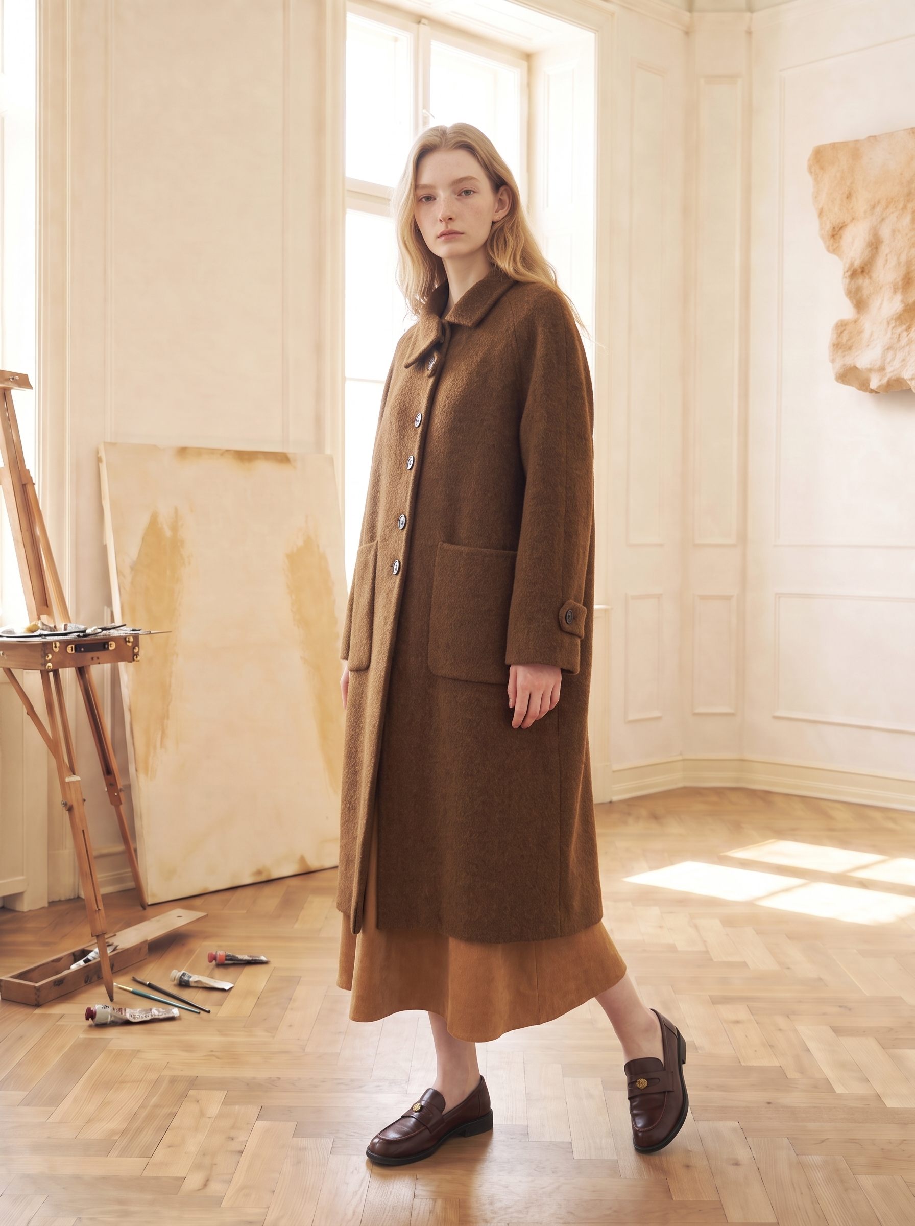 Loose Slouchy Drop‑Shoulder Woolen Coat