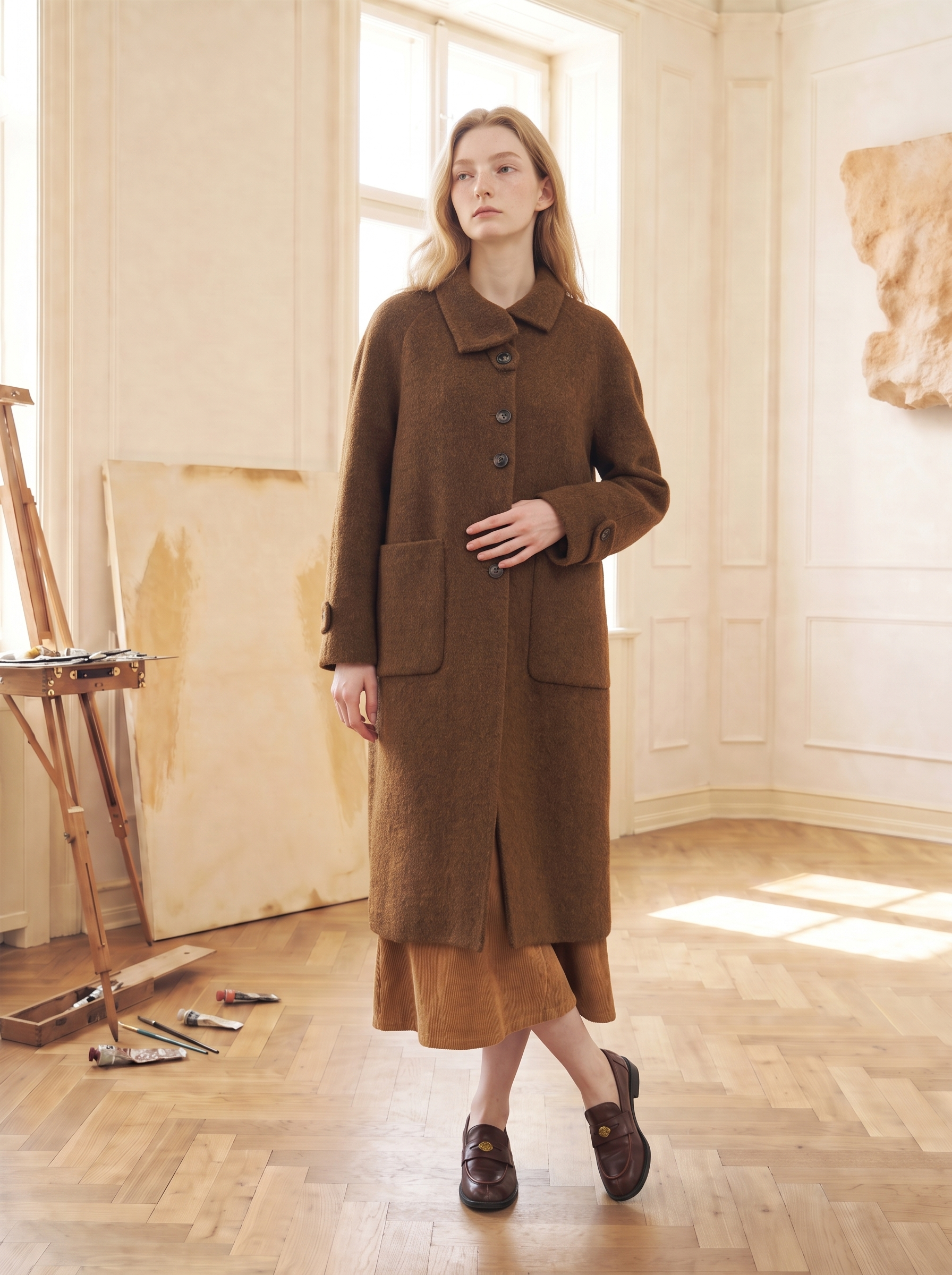 Loose Slouchy Drop‑Shoulder Woolen Coat