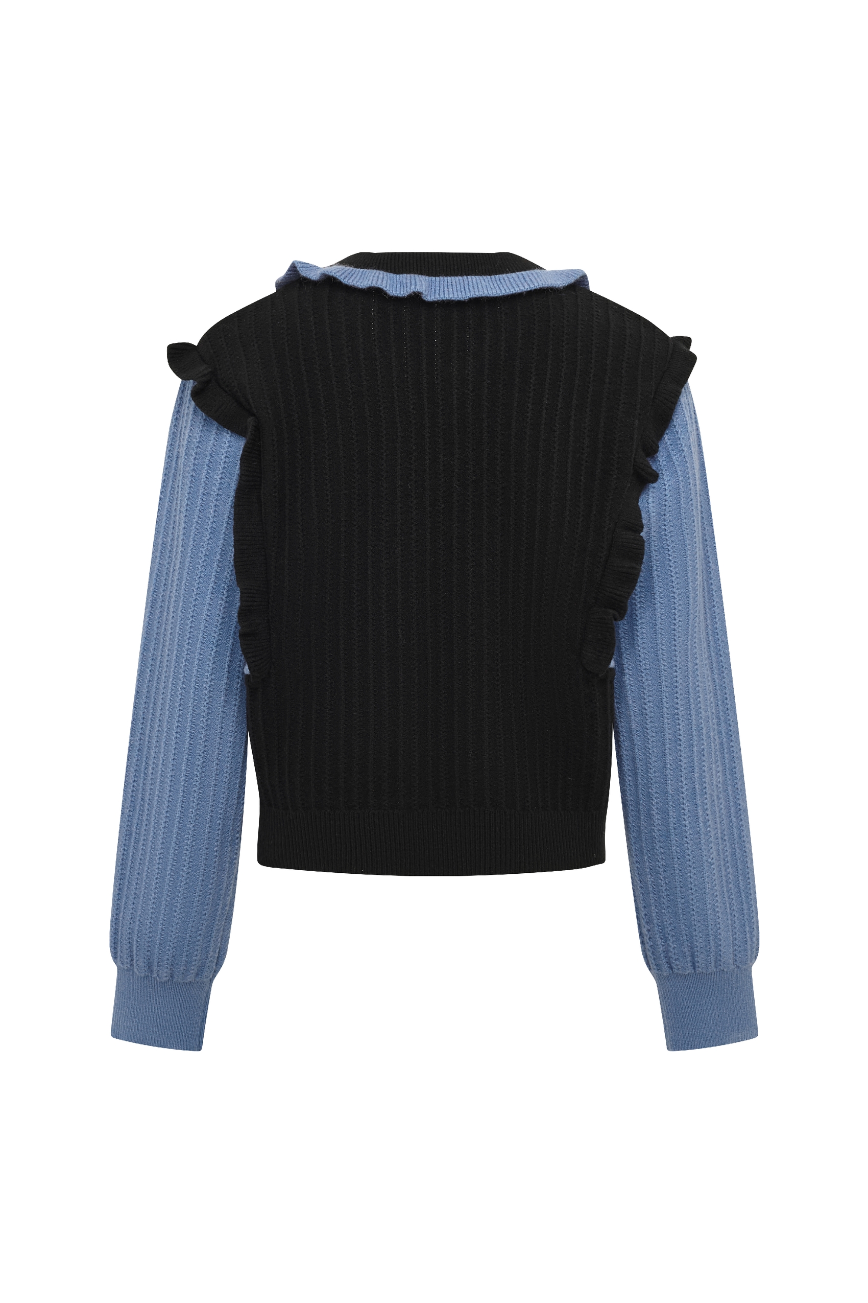 Embroidered Spliced Fake Two‑piece Long‑sleeve Top