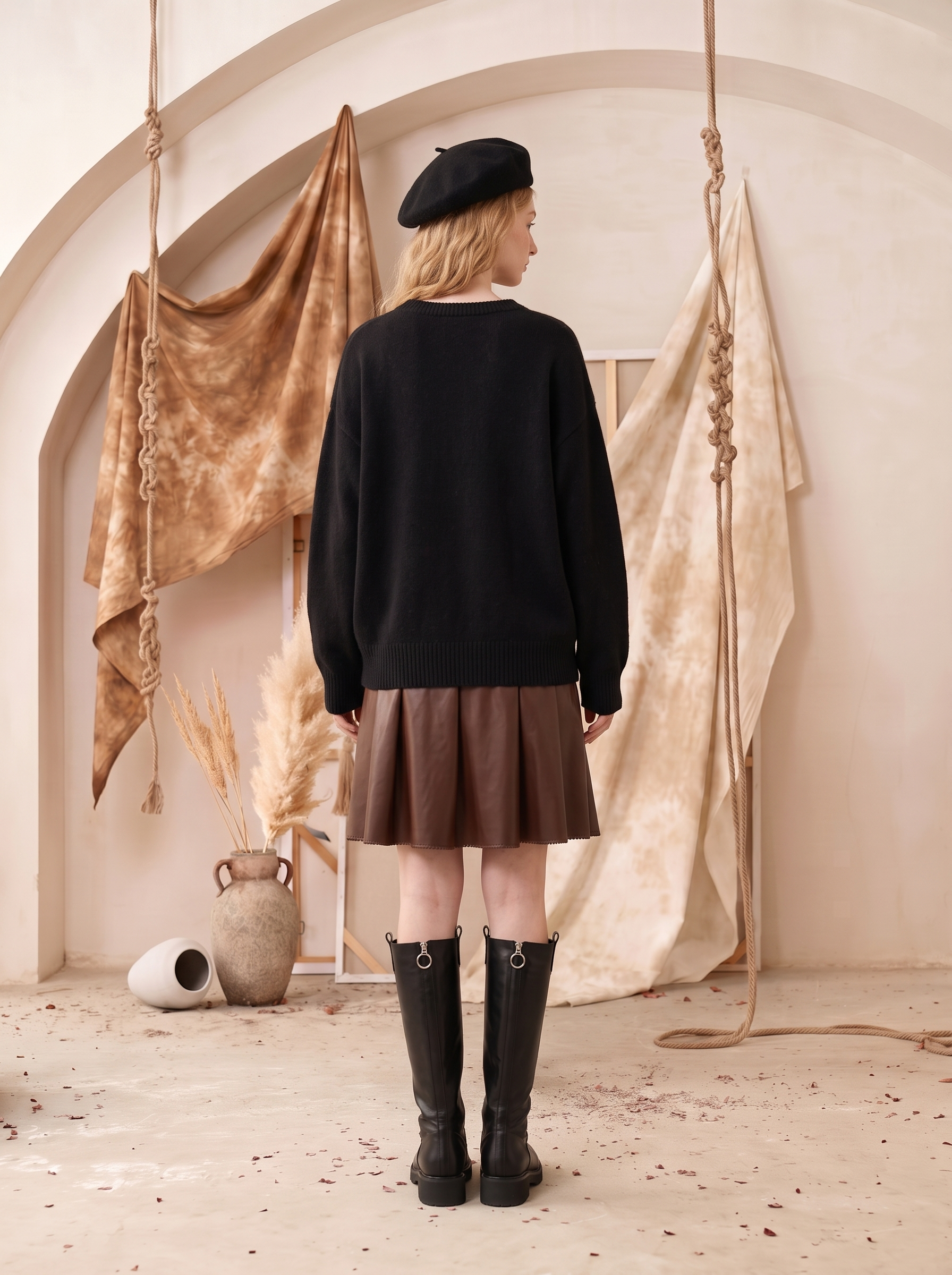 Black Boat Neck Floral Embroidered Pullover Sweater