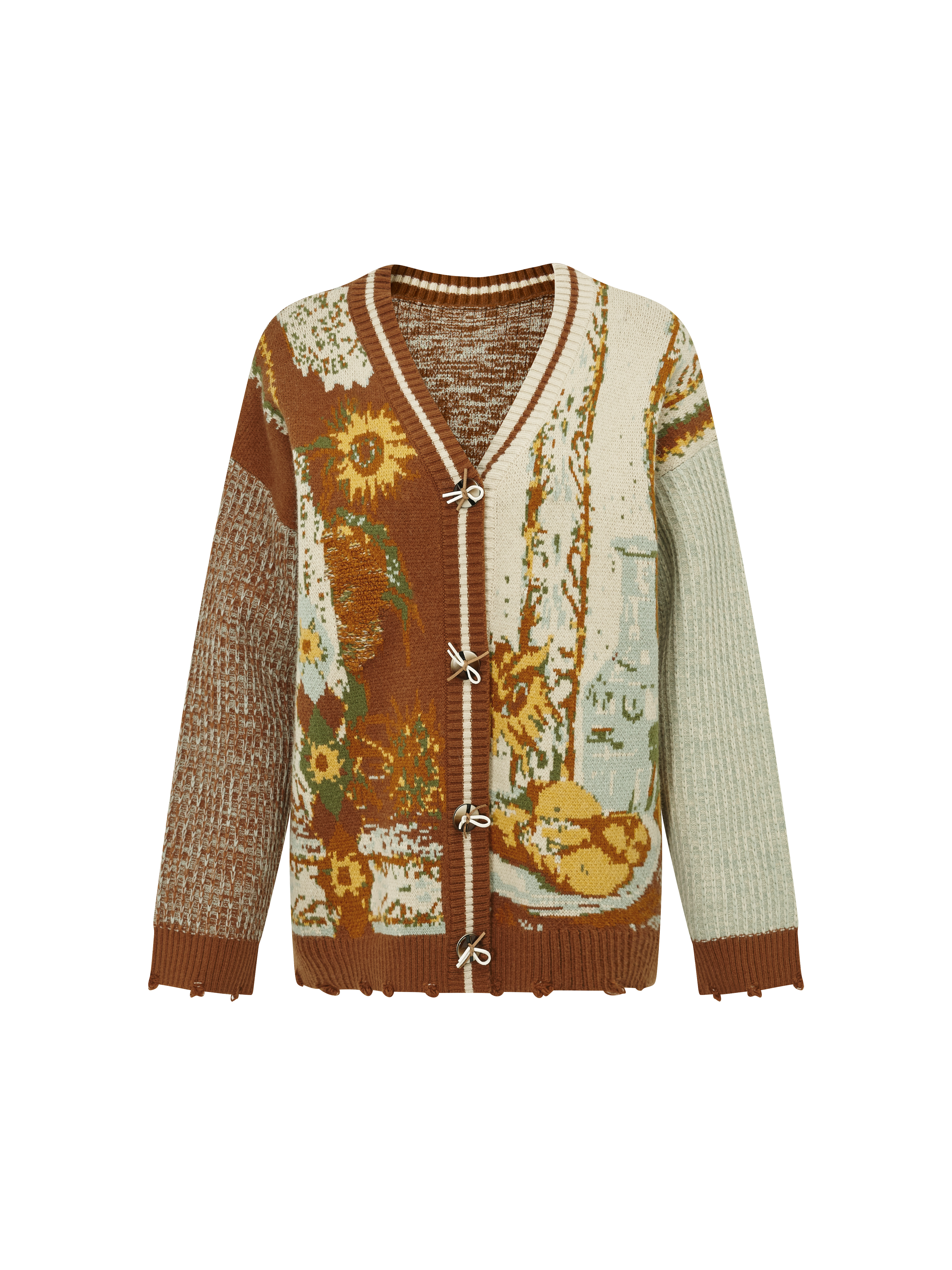 Vintage Ethnic Jacquard V-Neck Knit Cardigan