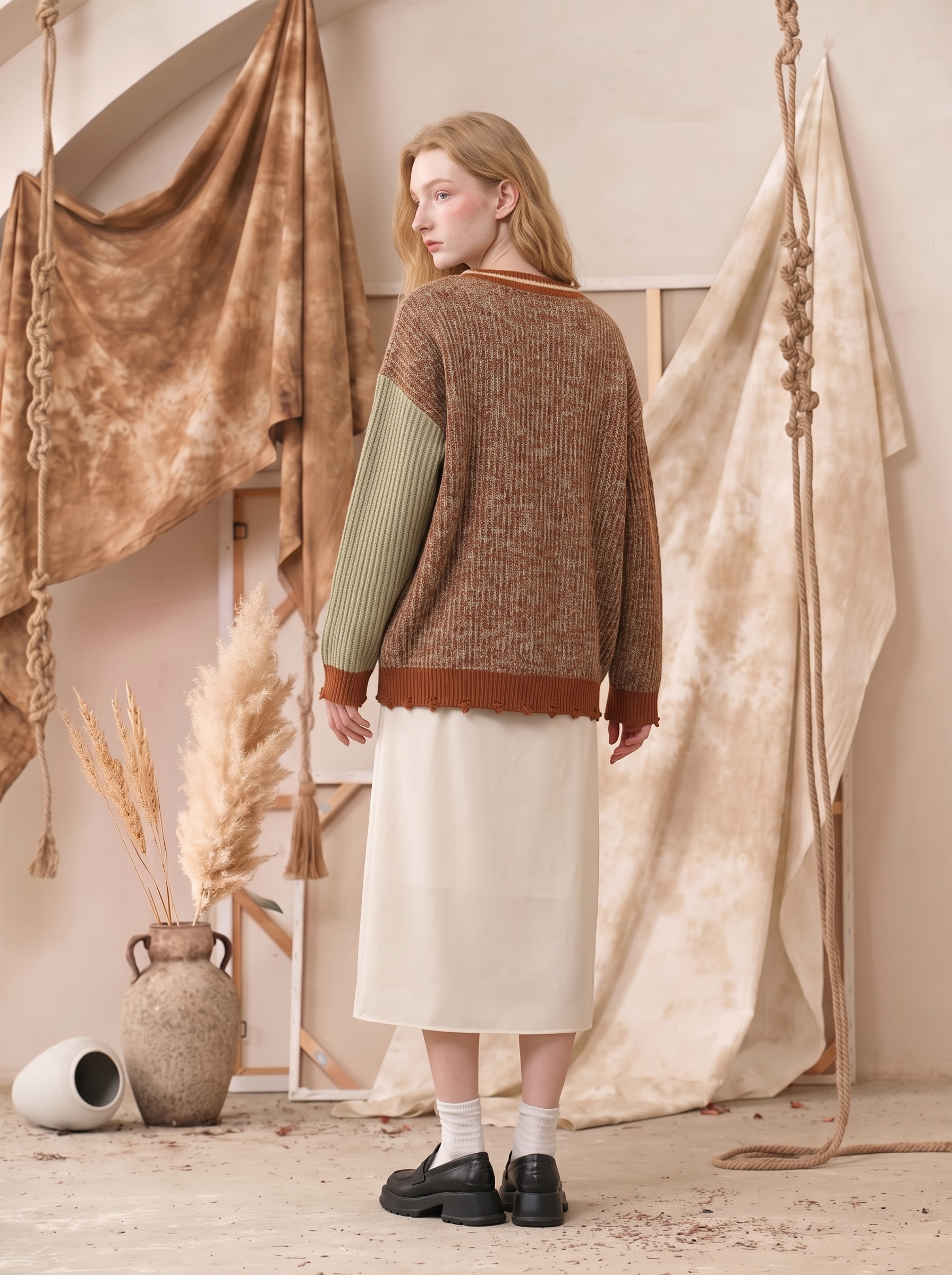Vintage Ethnic Jacquard V-Neck Knit Cardigan