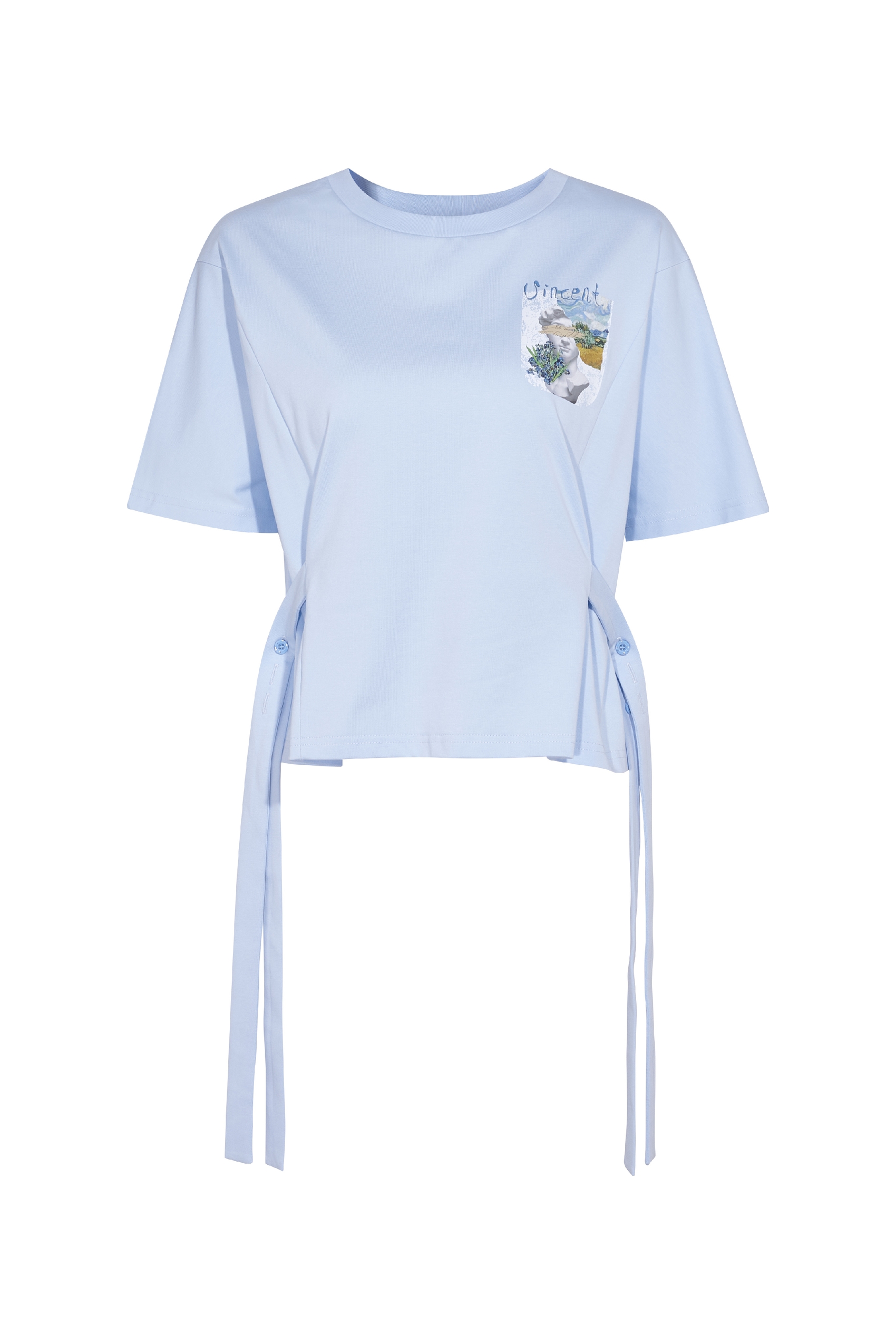 Drawstring Printed Crop T-shirt