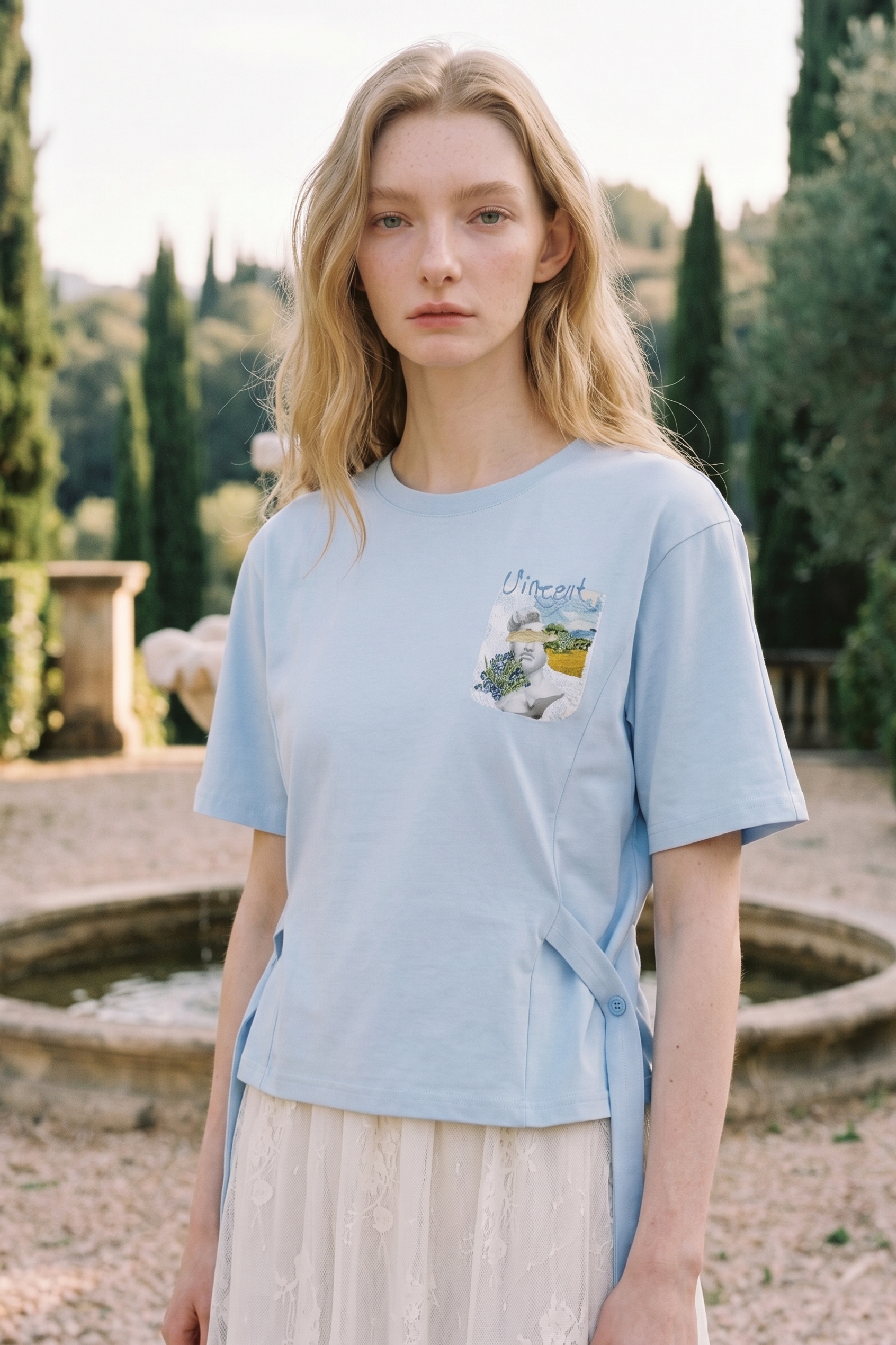 Drawstring Printed Crop T-shirt
