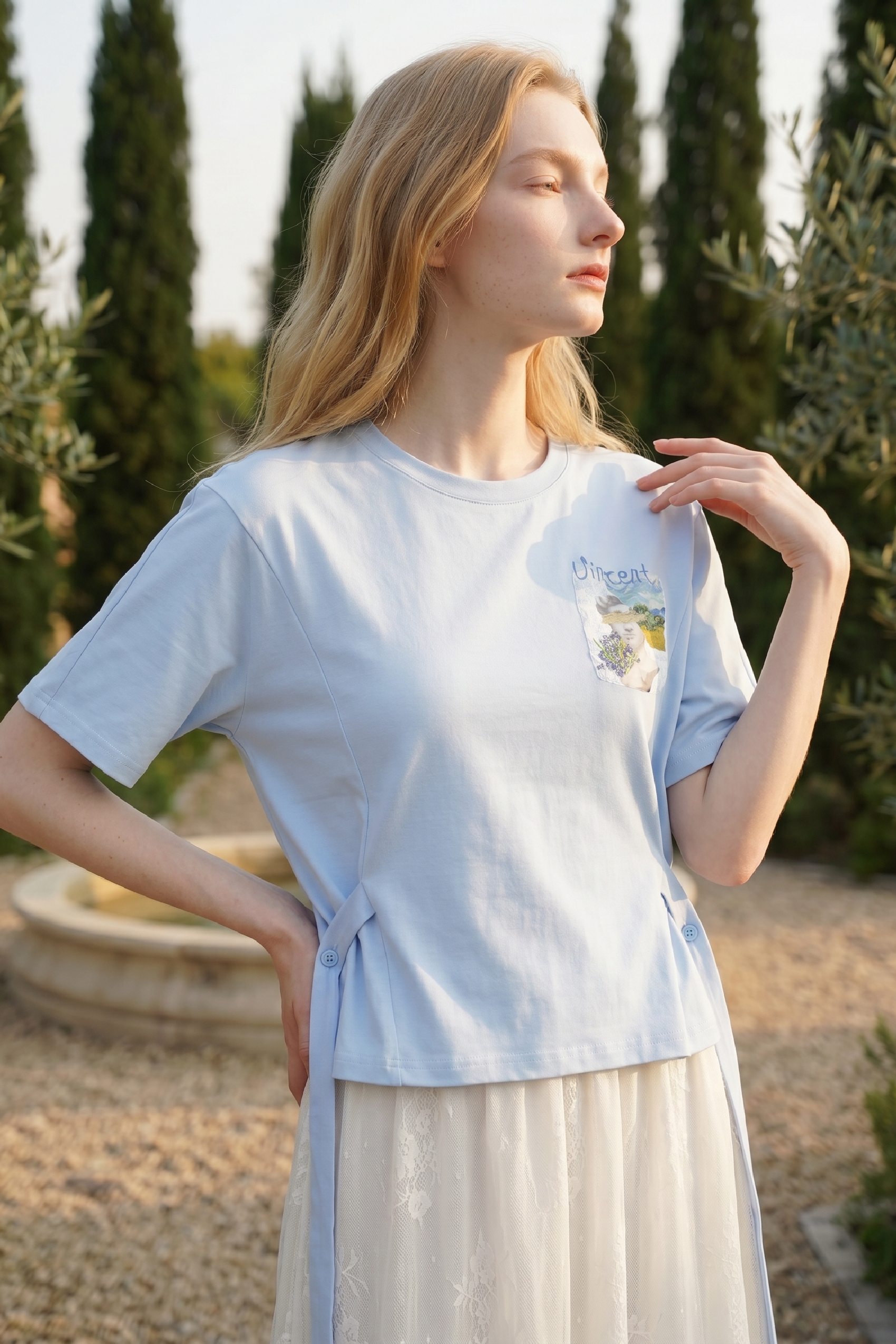 Drawstring Printed Crop T-shirt