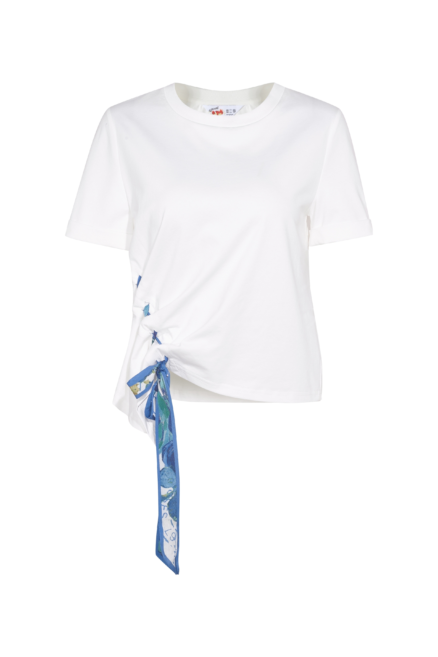 Ribbon Detail Printed Short Sleeve Top