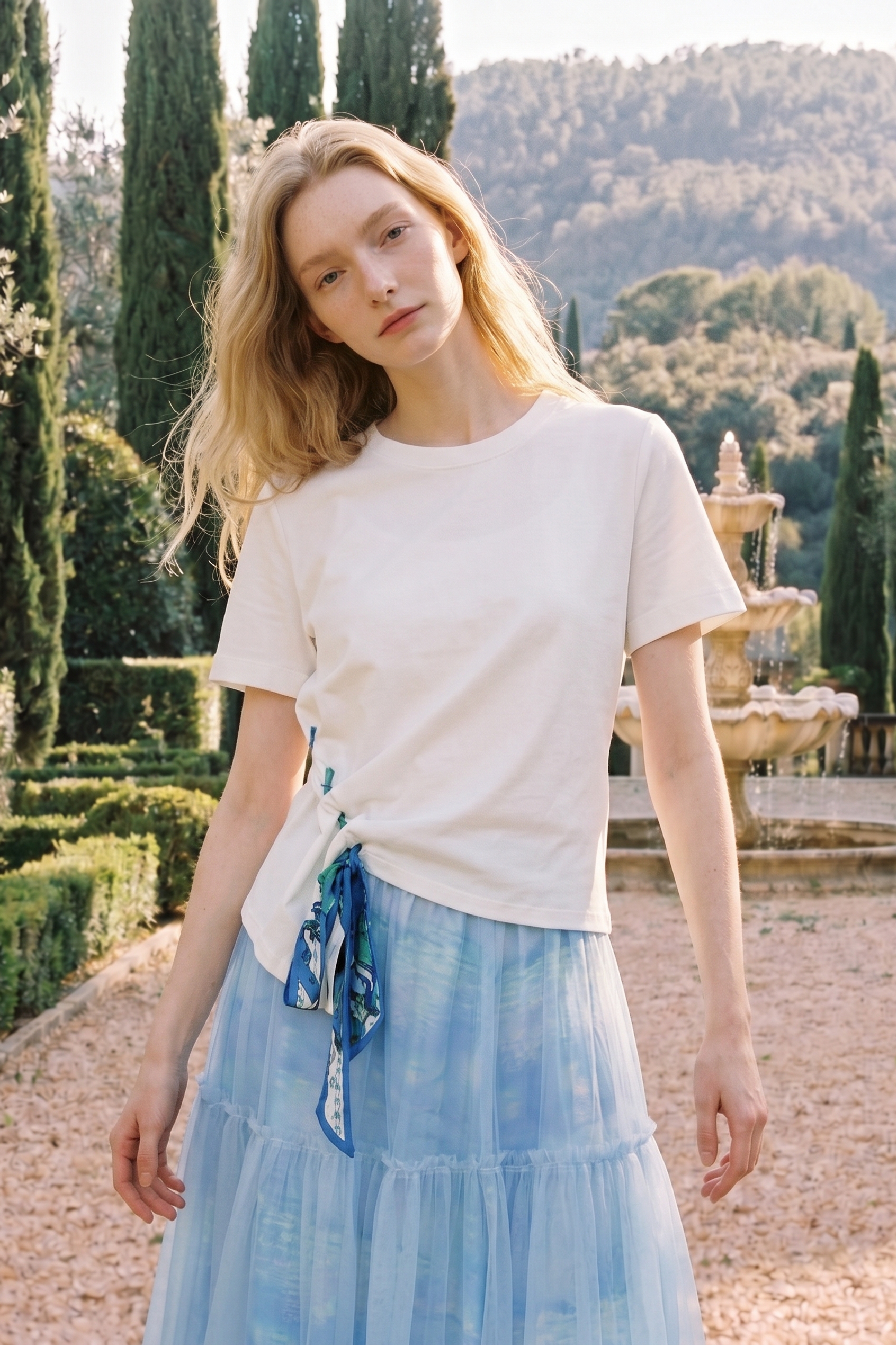 Ribbon Detail Printed Short Sleeve Top