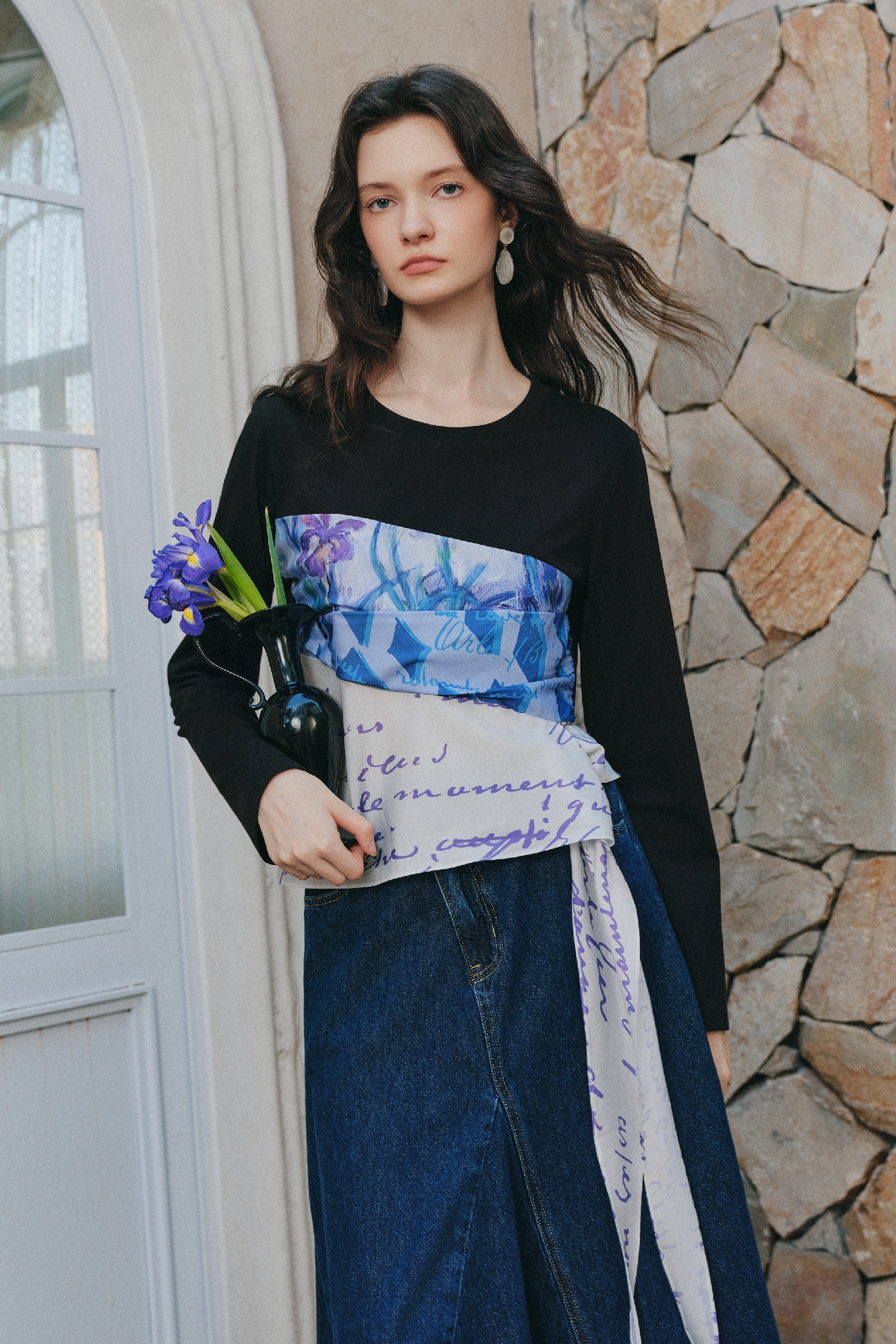 Fake Two Piece Spliced Long Sleeve Top