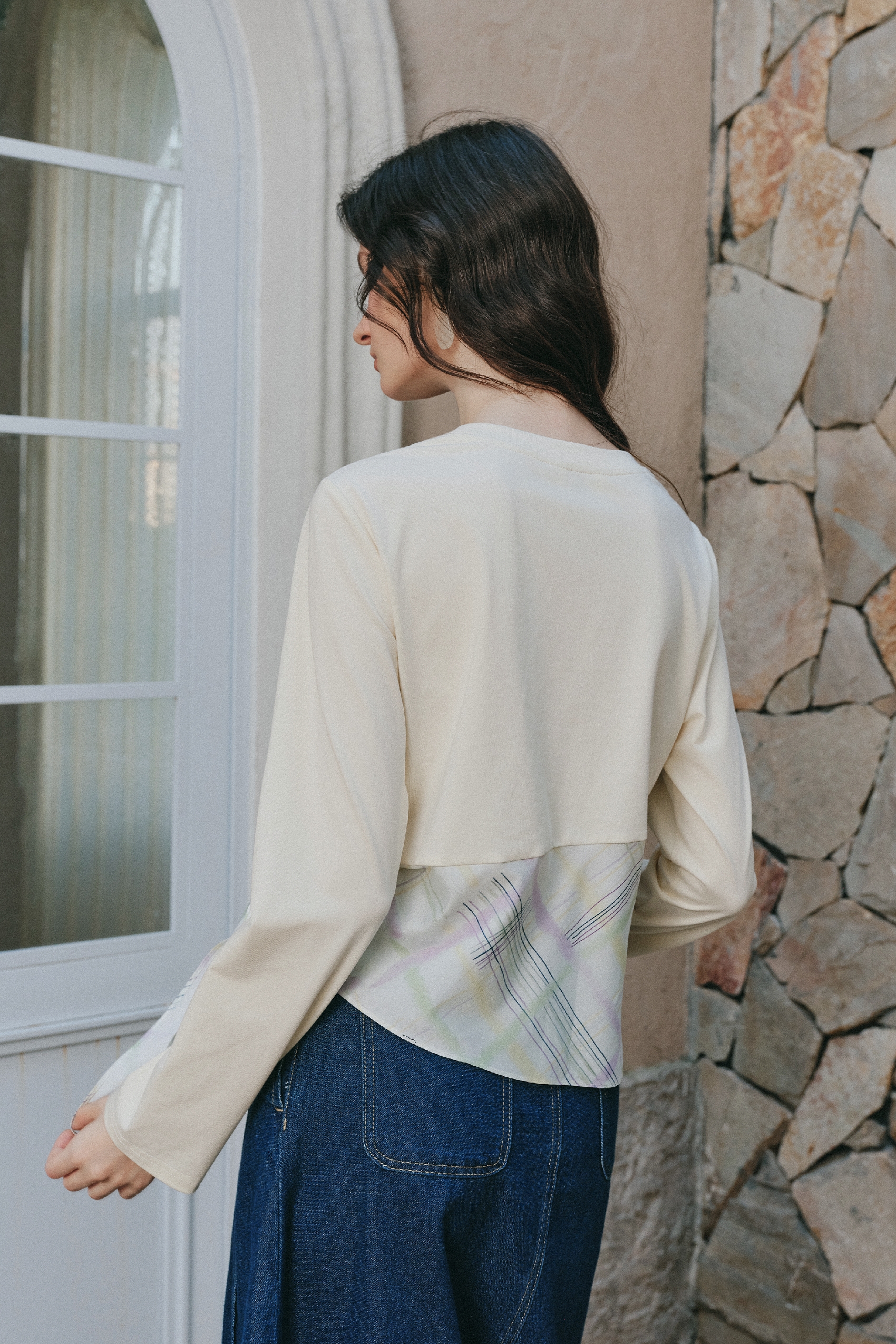 Fake Two Piece Spliced Long Sleeve Top