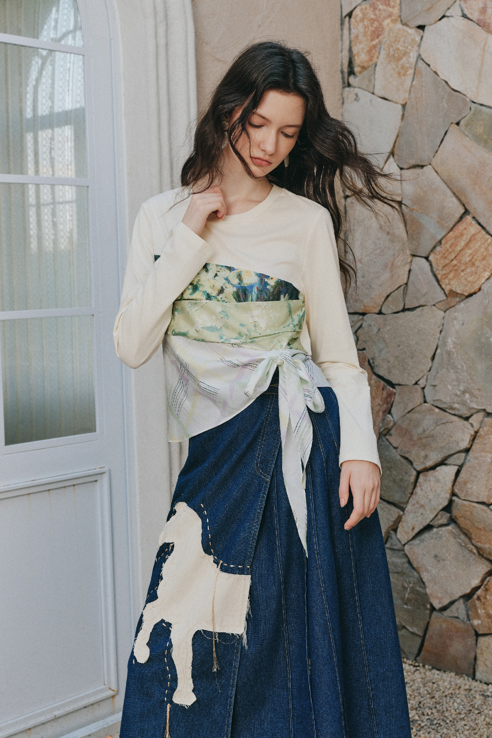 Fake Two Piece Spliced Long Sleeve Top
