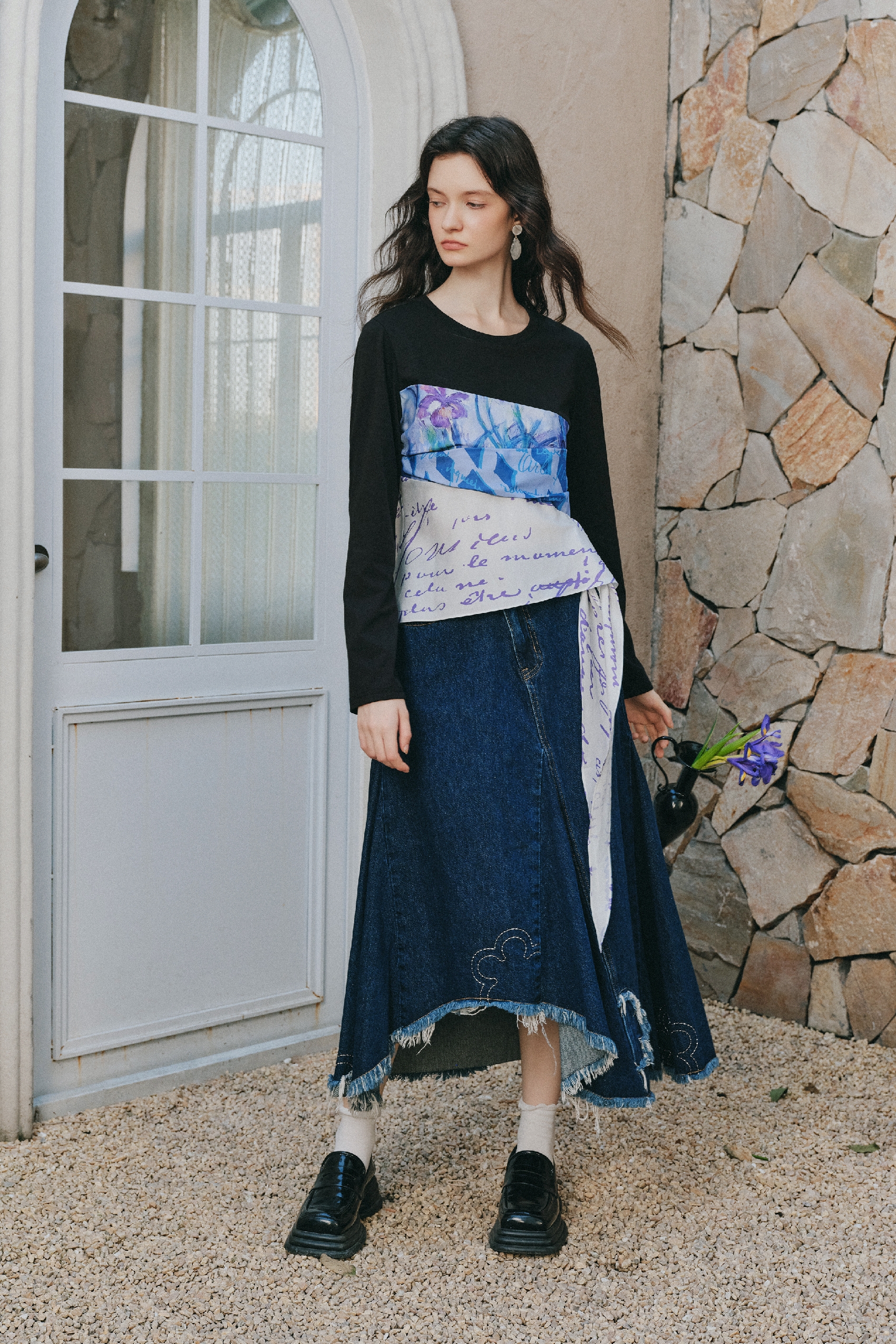 Fake Two Piece Spliced Long Sleeve Top