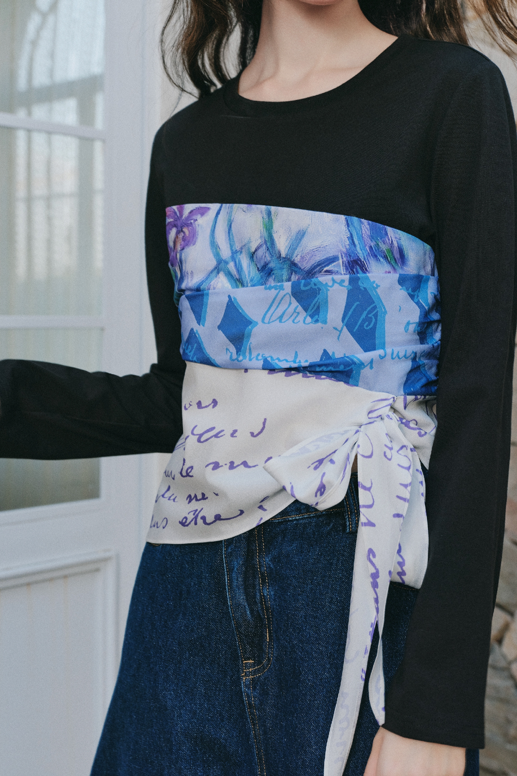 Fake Two Piece Spliced Long Sleeve Top