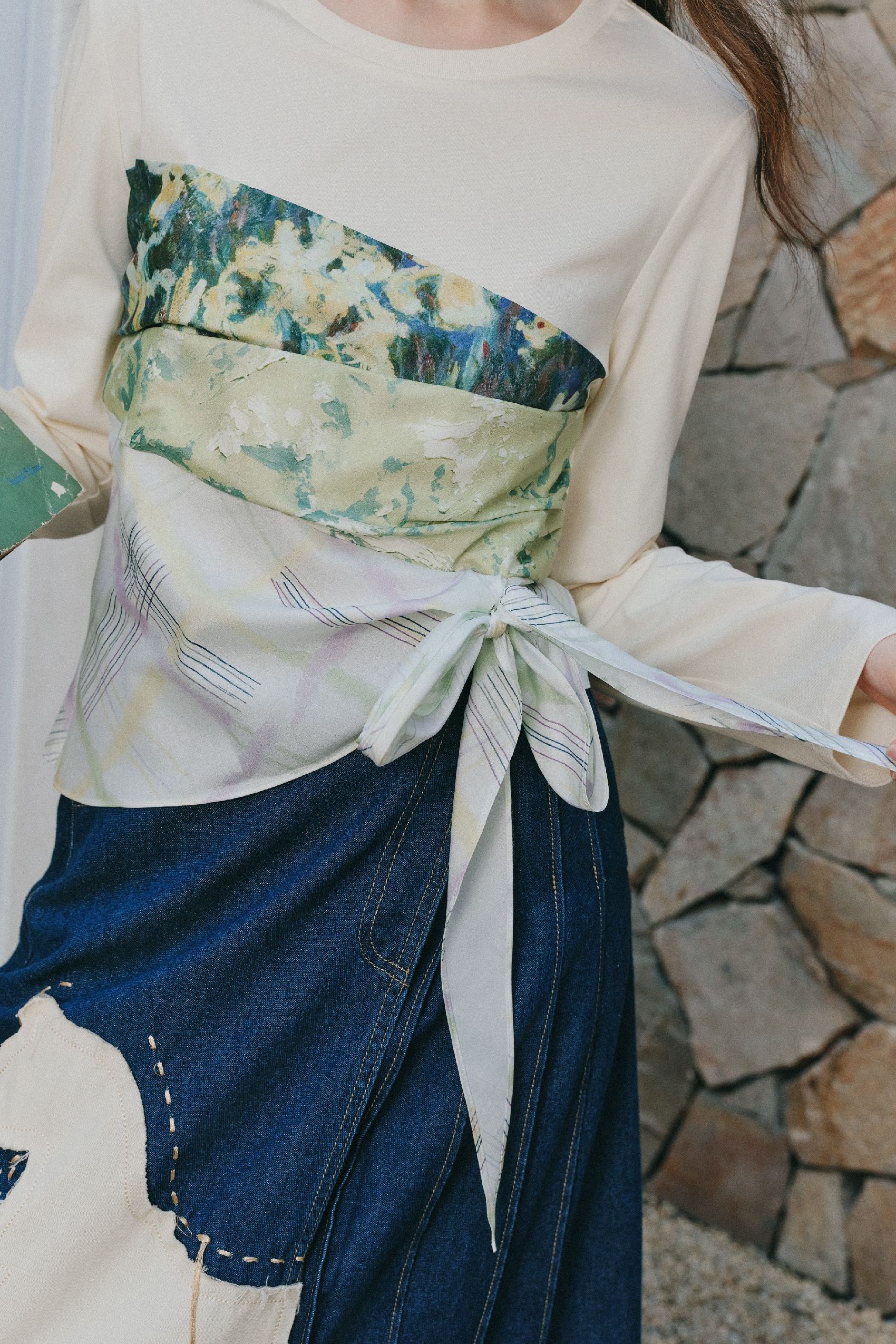 Fake Two Piece Spliced Long Sleeve Top