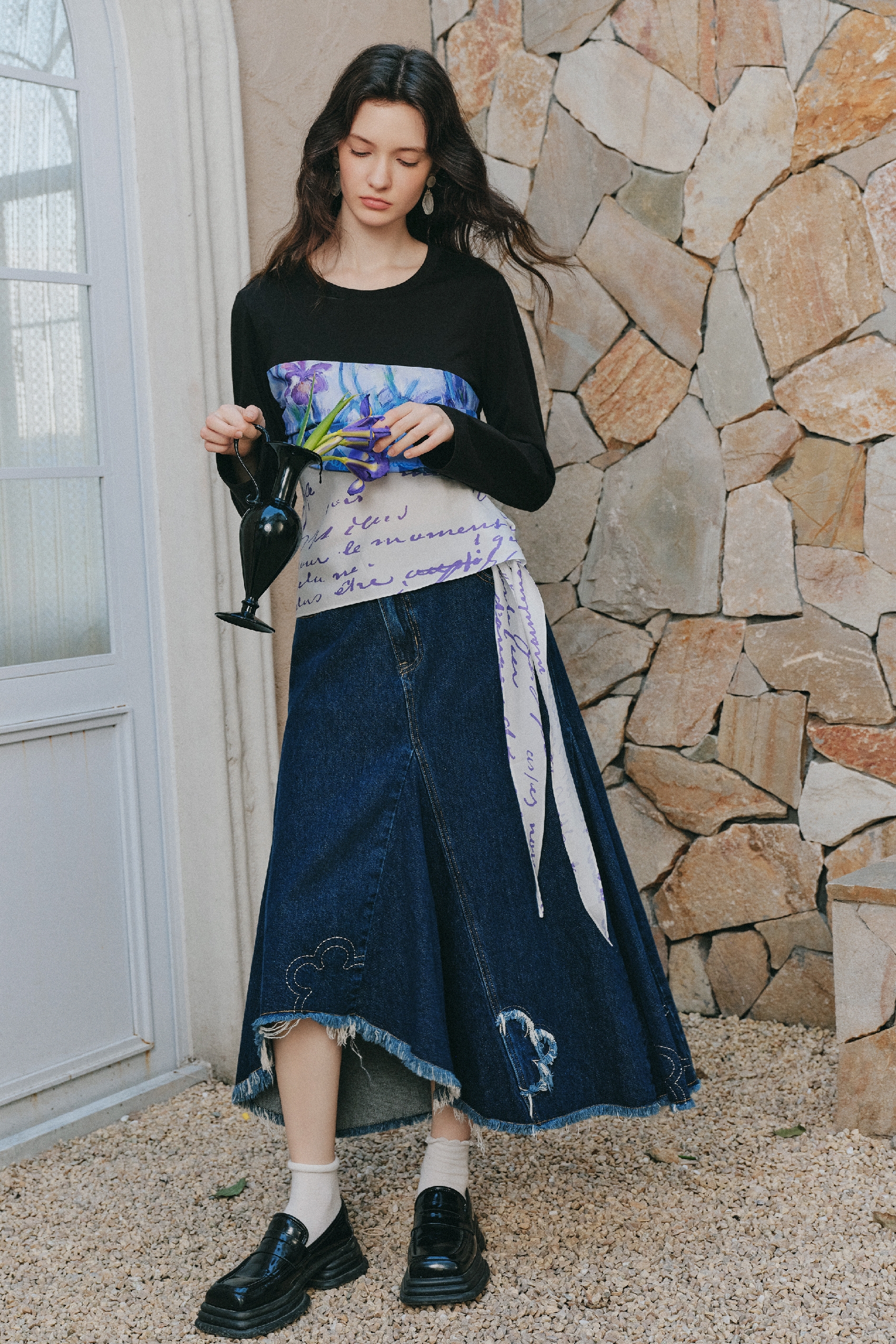 Fake Two Piece Spliced Long Sleeve Top