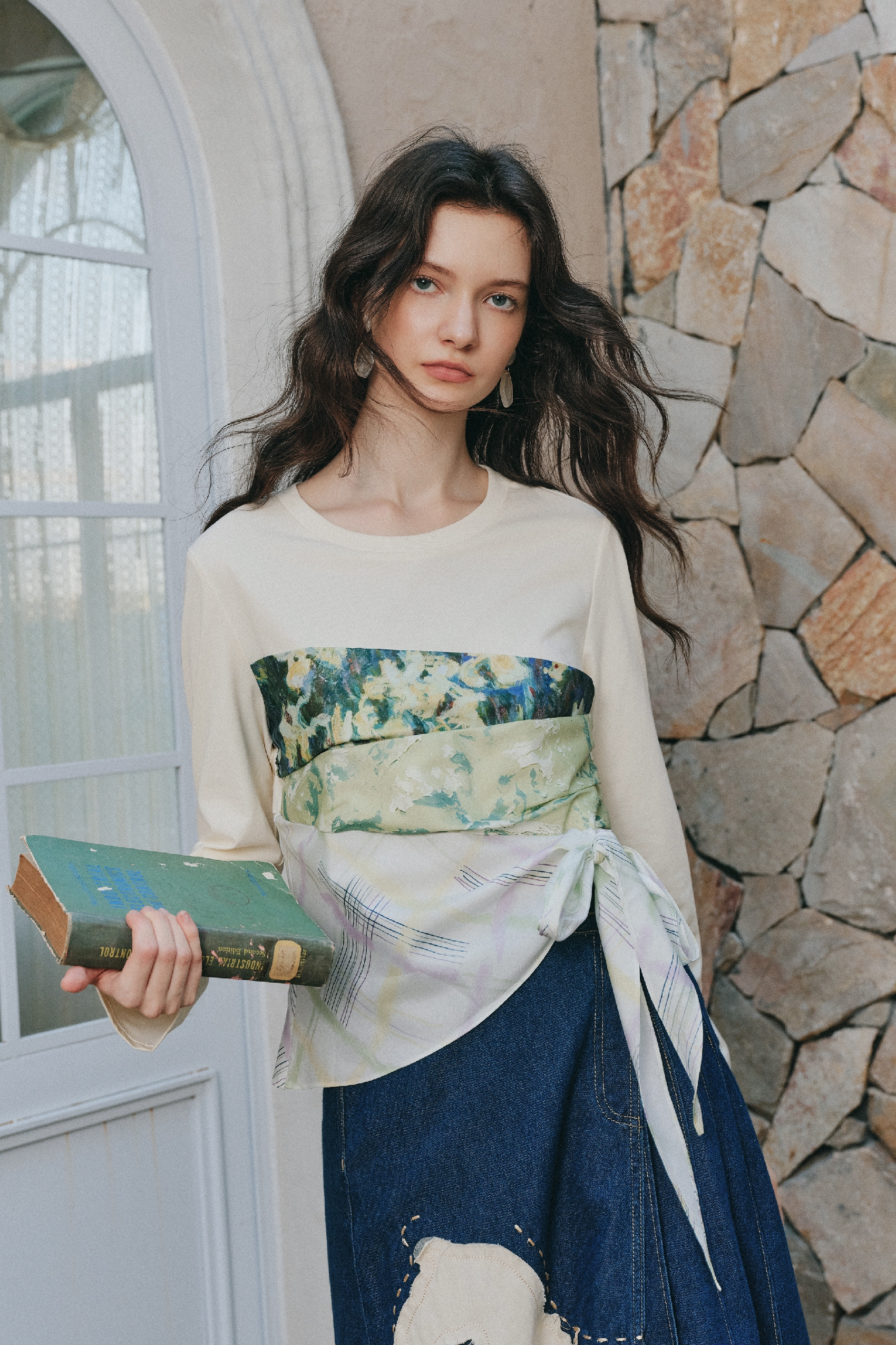 Fake Two Piece Spliced Long Sleeve Top