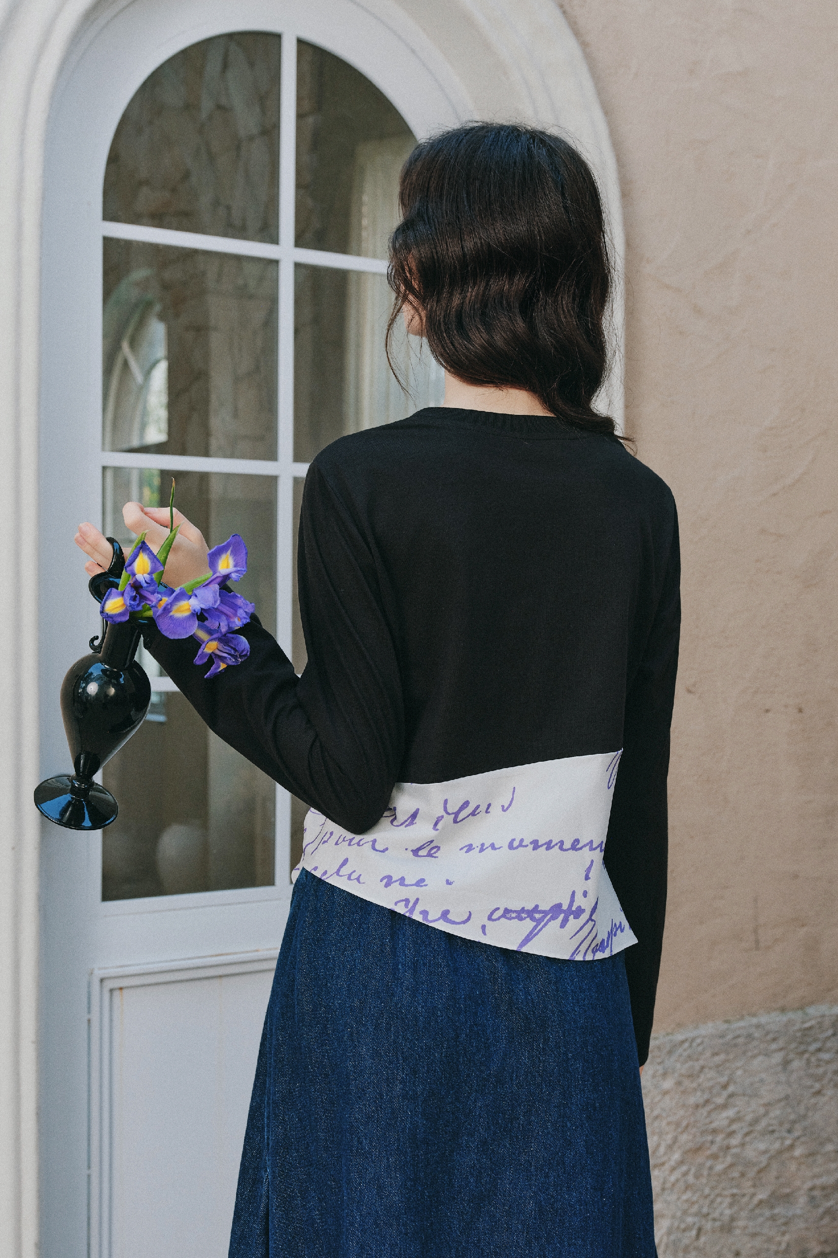 Fake Two Piece Spliced Long Sleeve Top