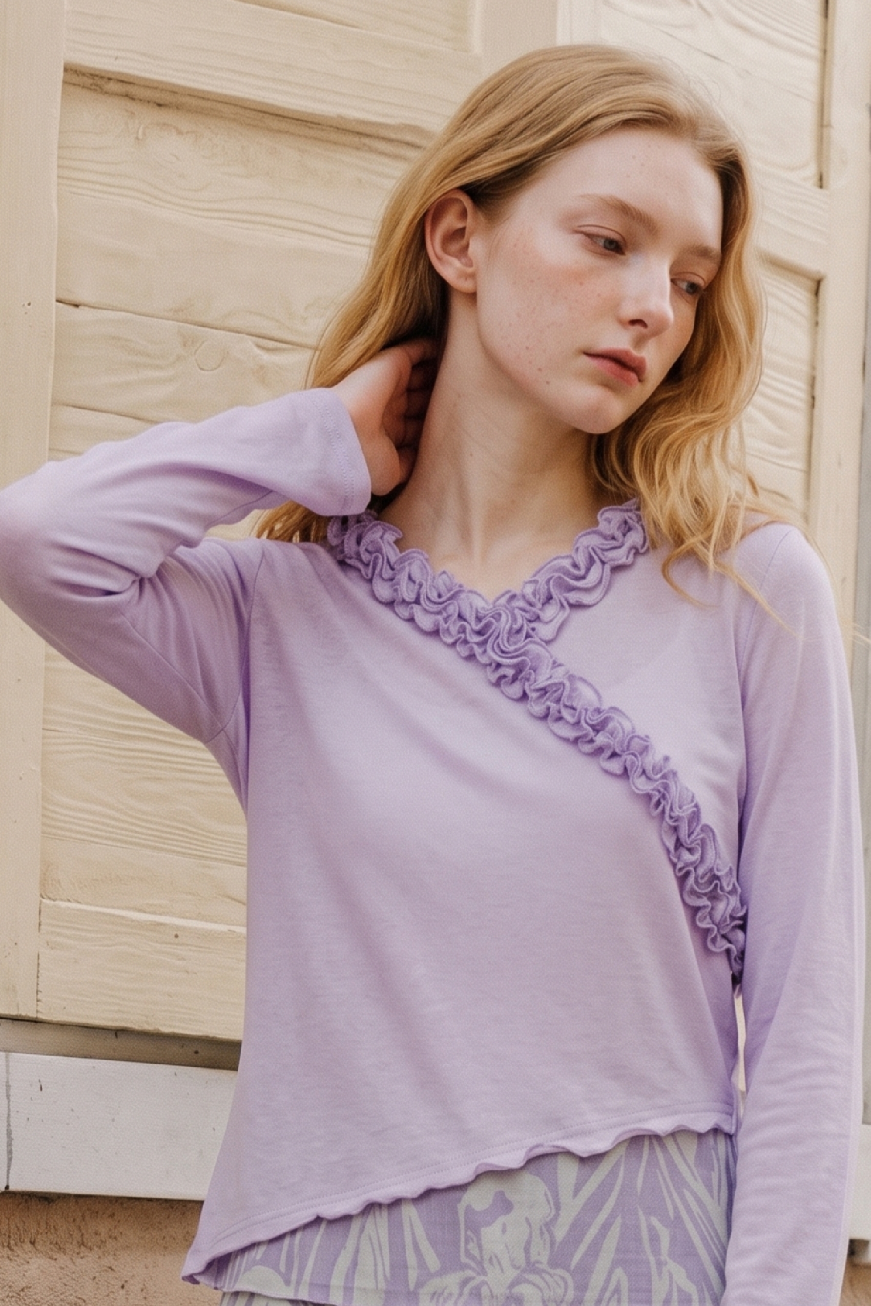 Lace Spliced Long Sleeve Top