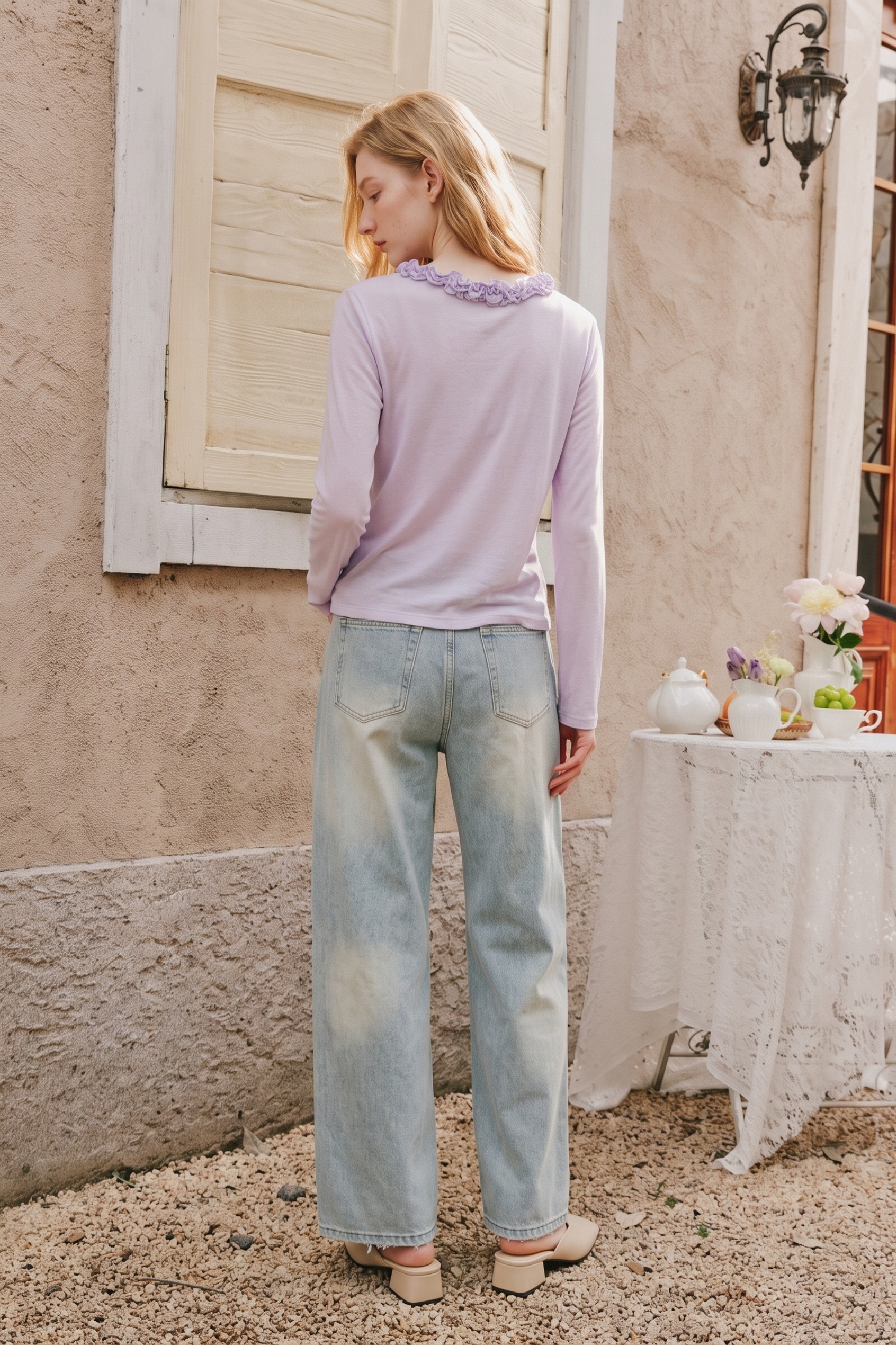 Lace Spliced Long Sleeve Top