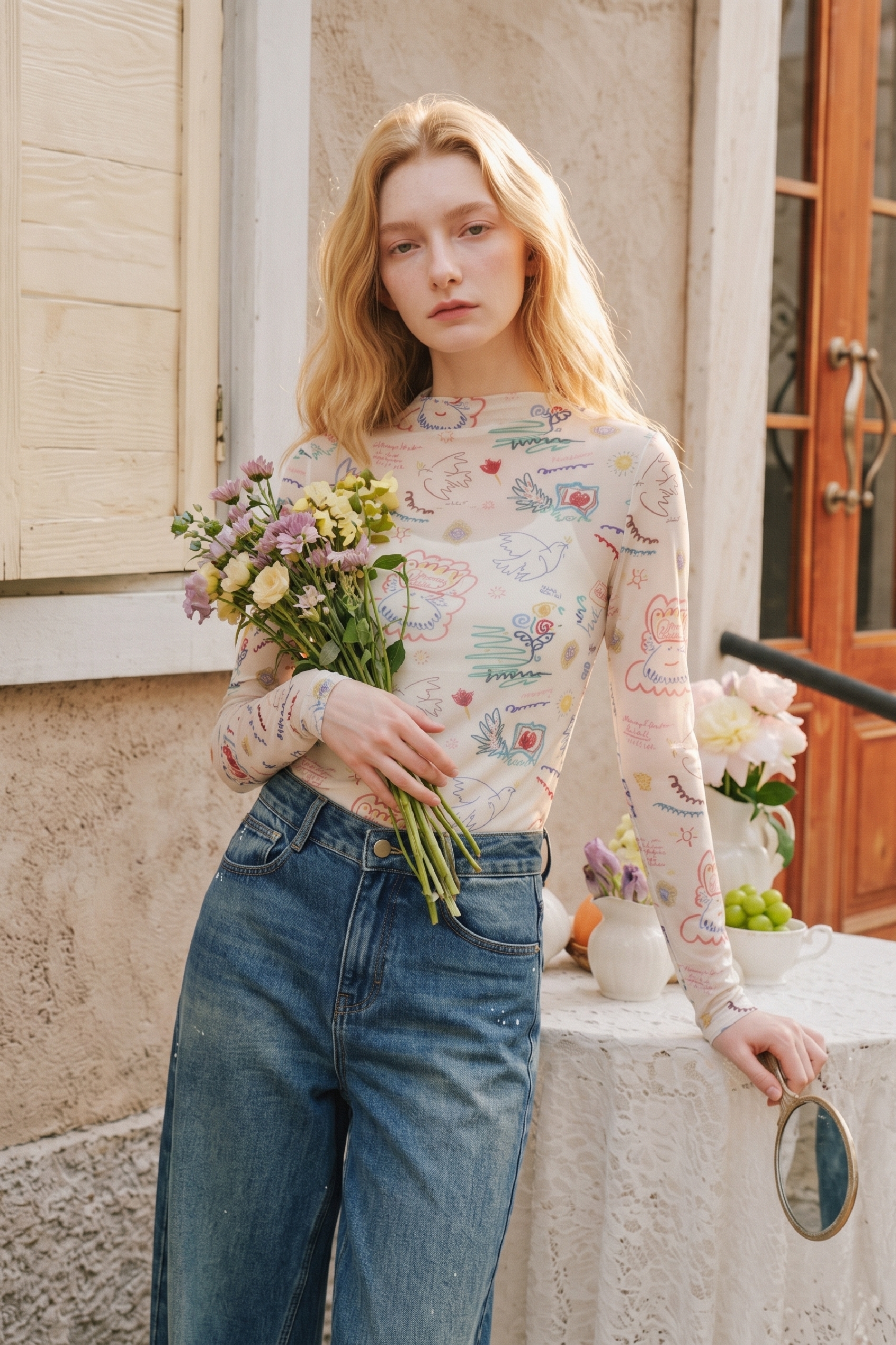 All Over Floral Print Short Sleeve Top