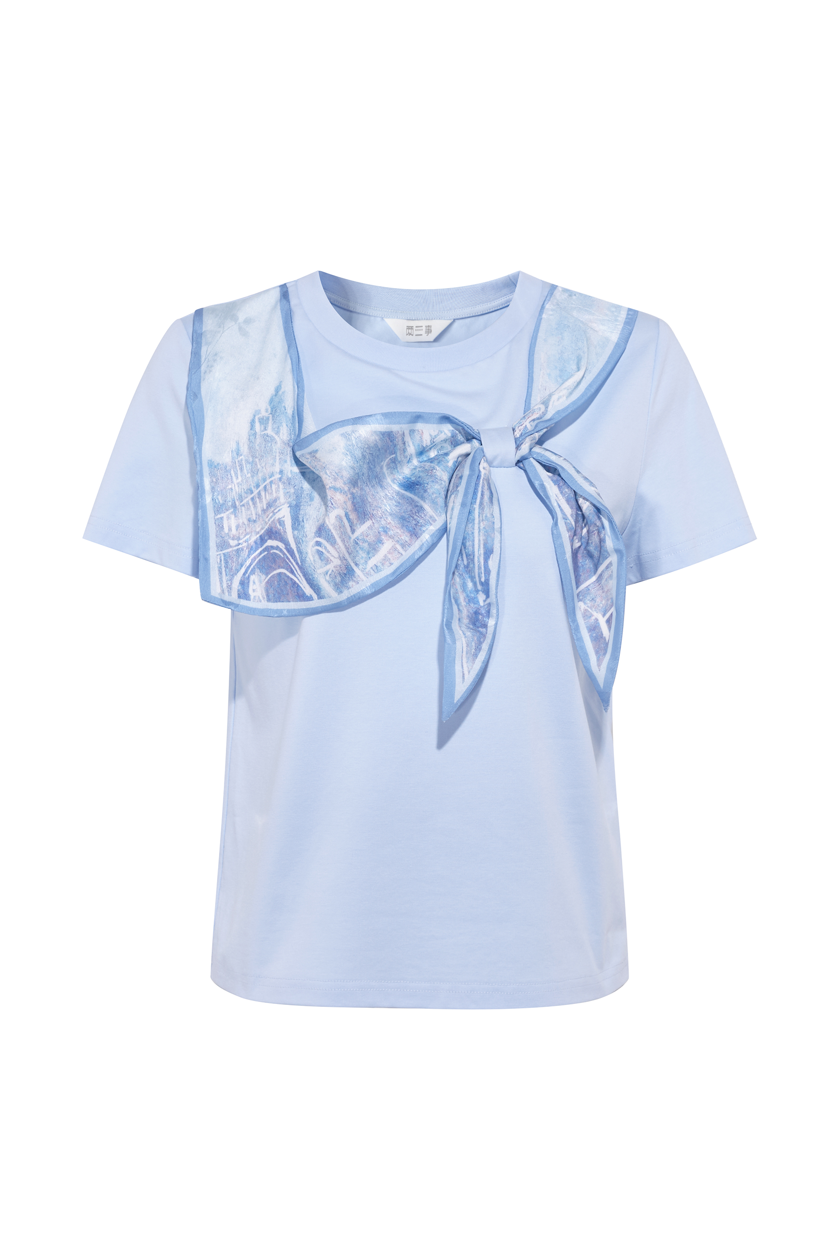 Bow Print Short Sleeve Blouse