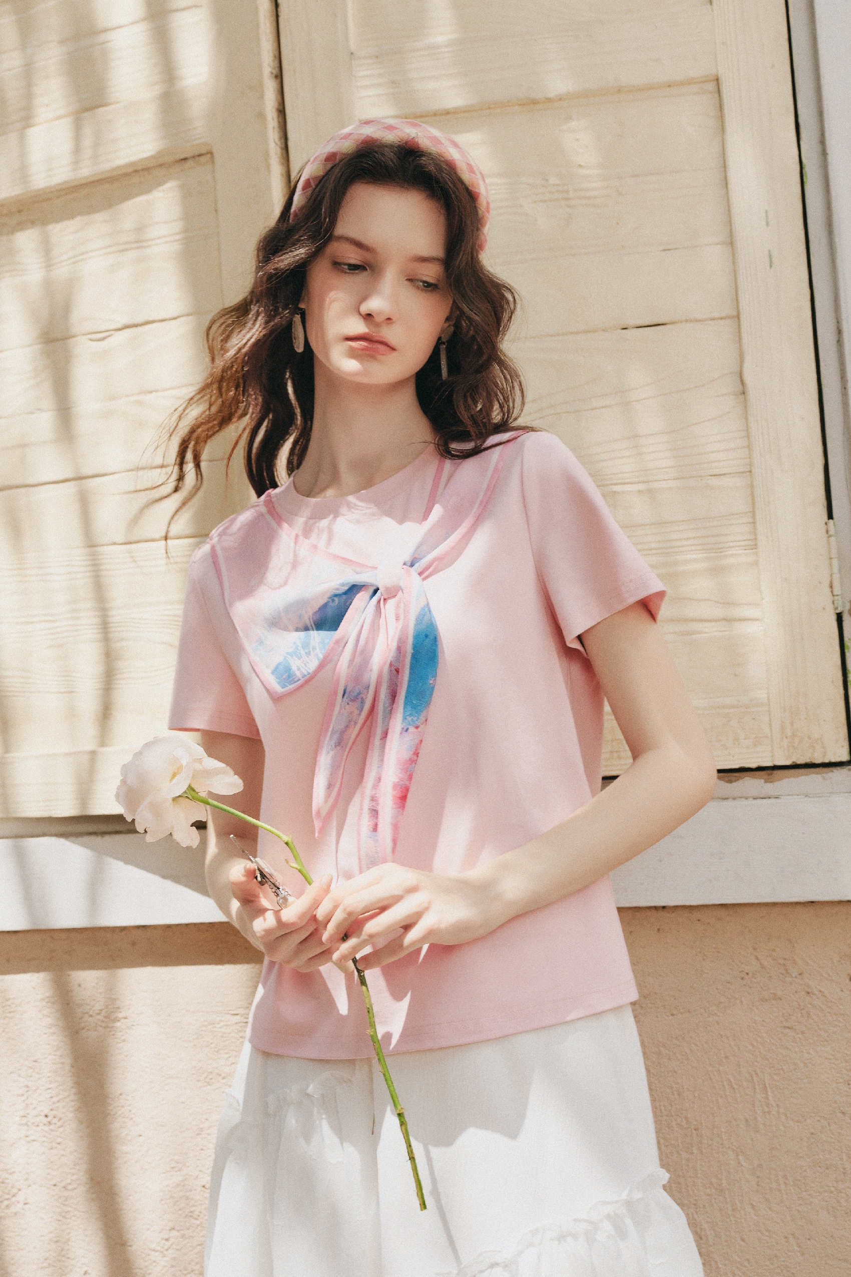 Bow Print Short Sleeve Blouse