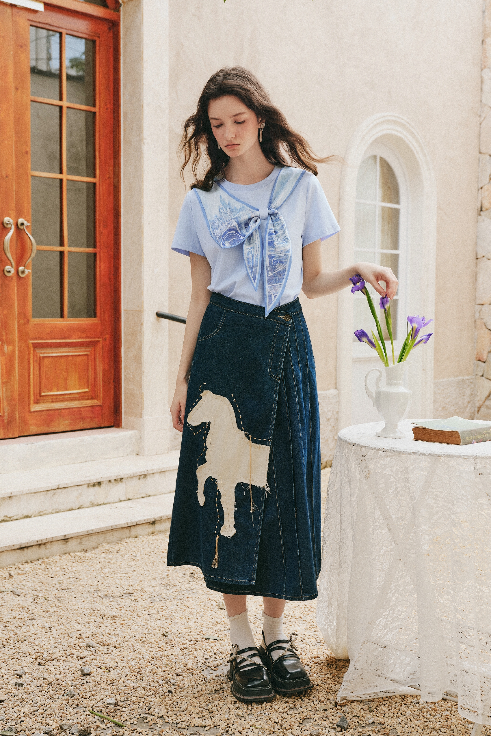 Bow Print Short Sleeve Blouse
