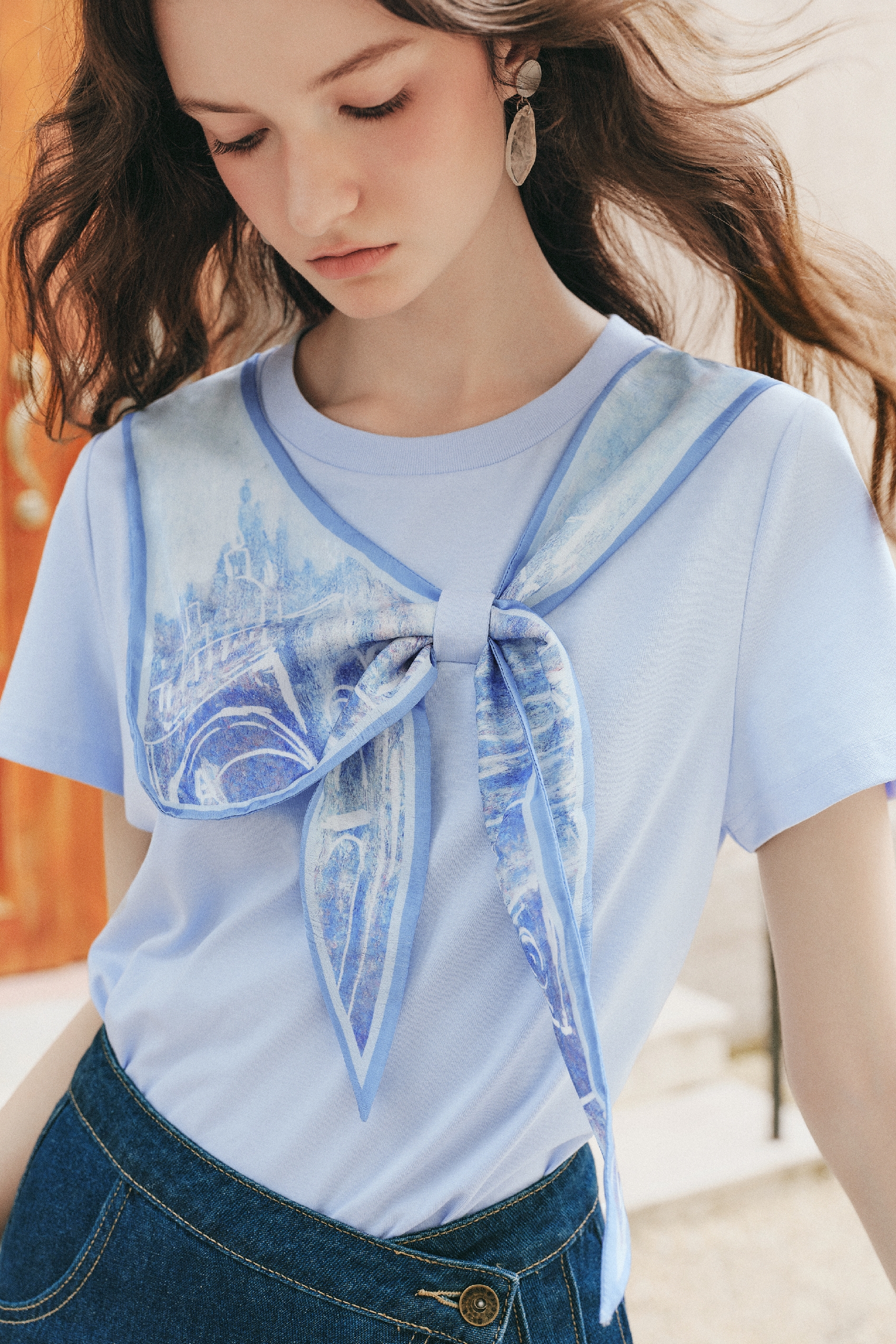 Bow Print Short Sleeve Blouse