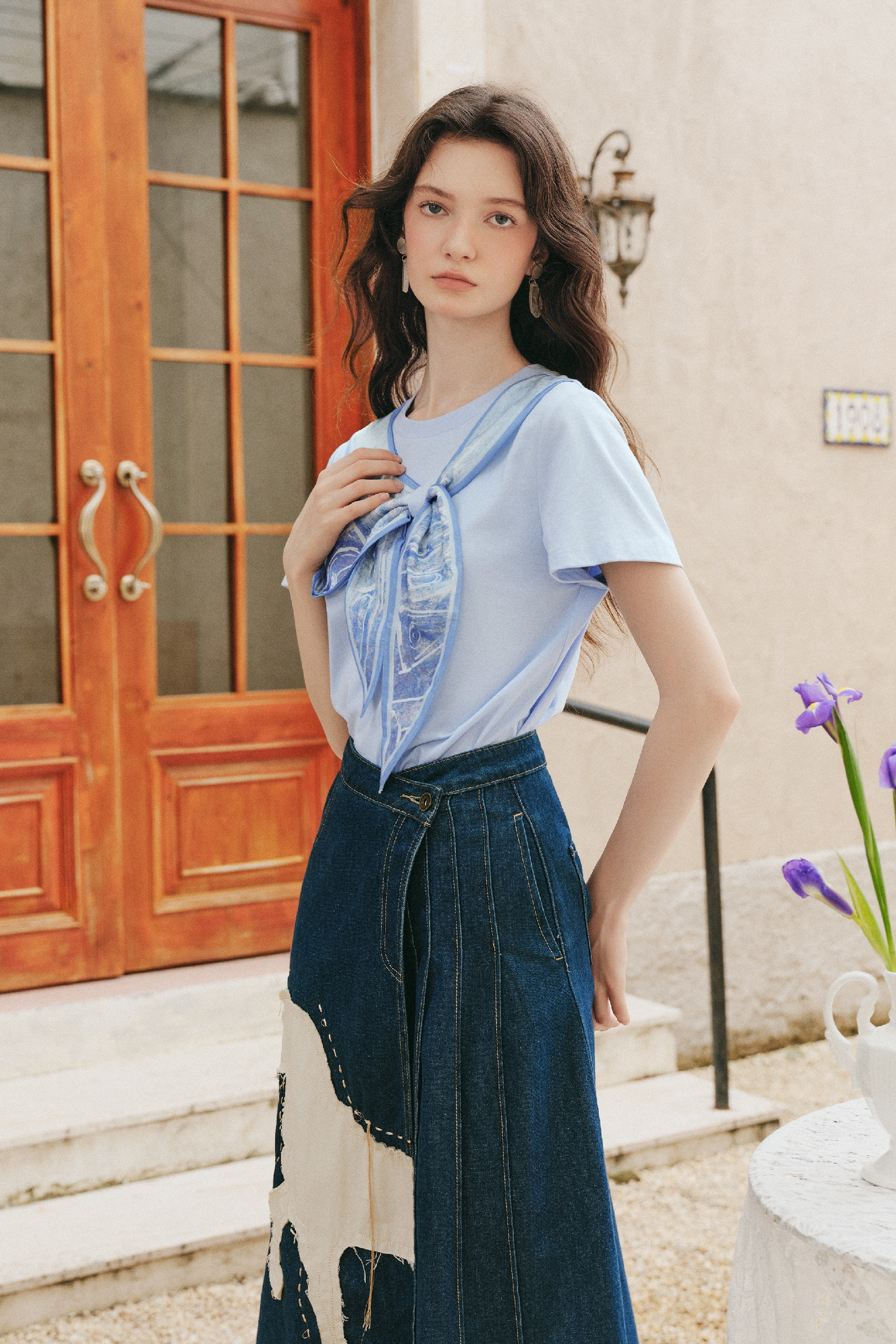 Bow Print Short Sleeve Blouse