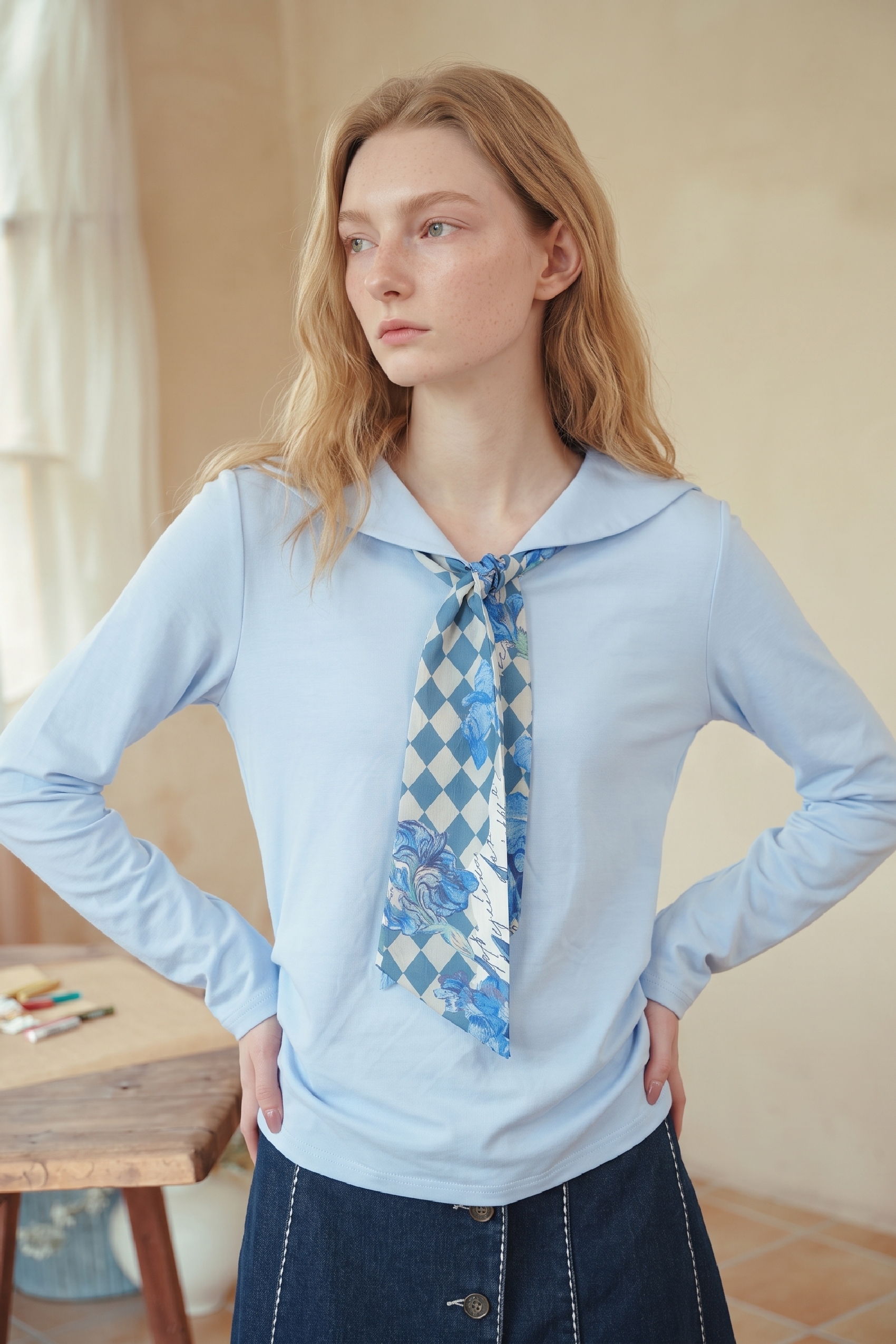 Sailor Collar Long Sleeve Top