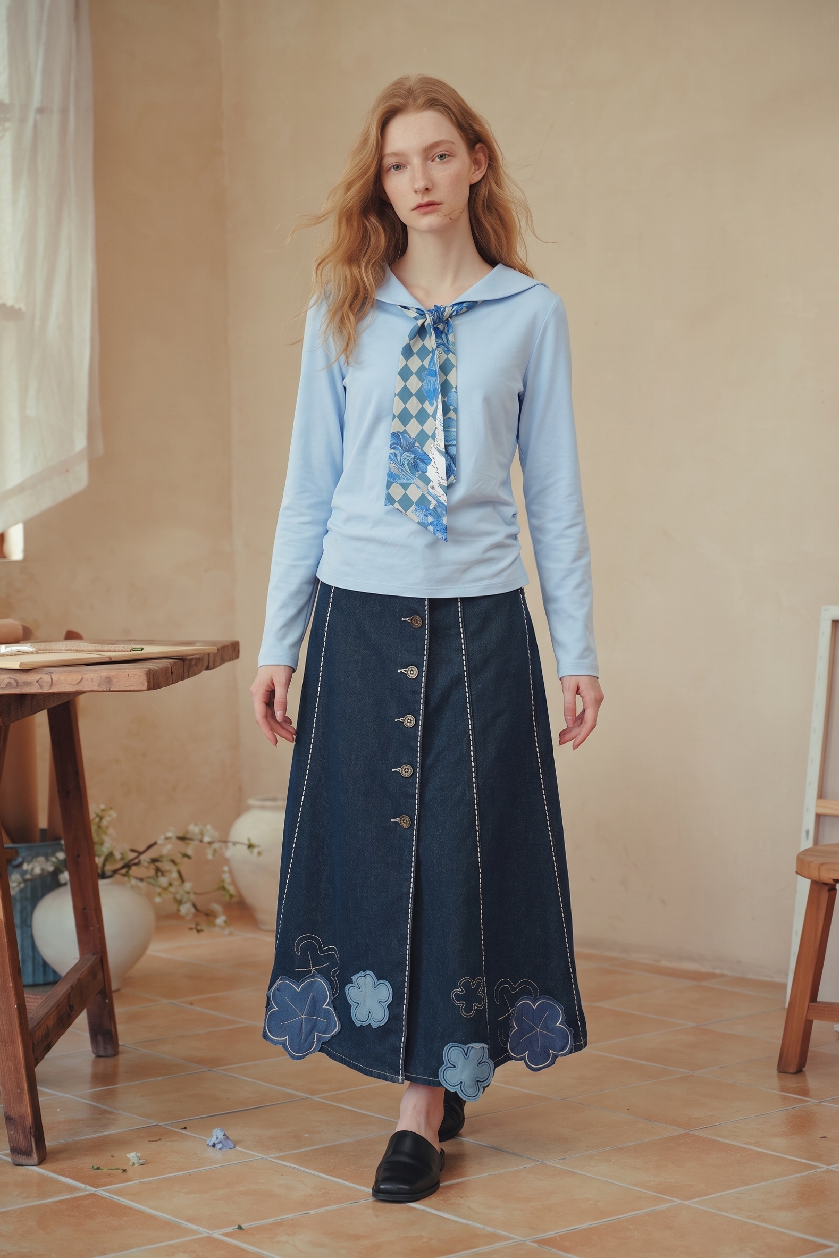 Sailor Collar Long Sleeve Top