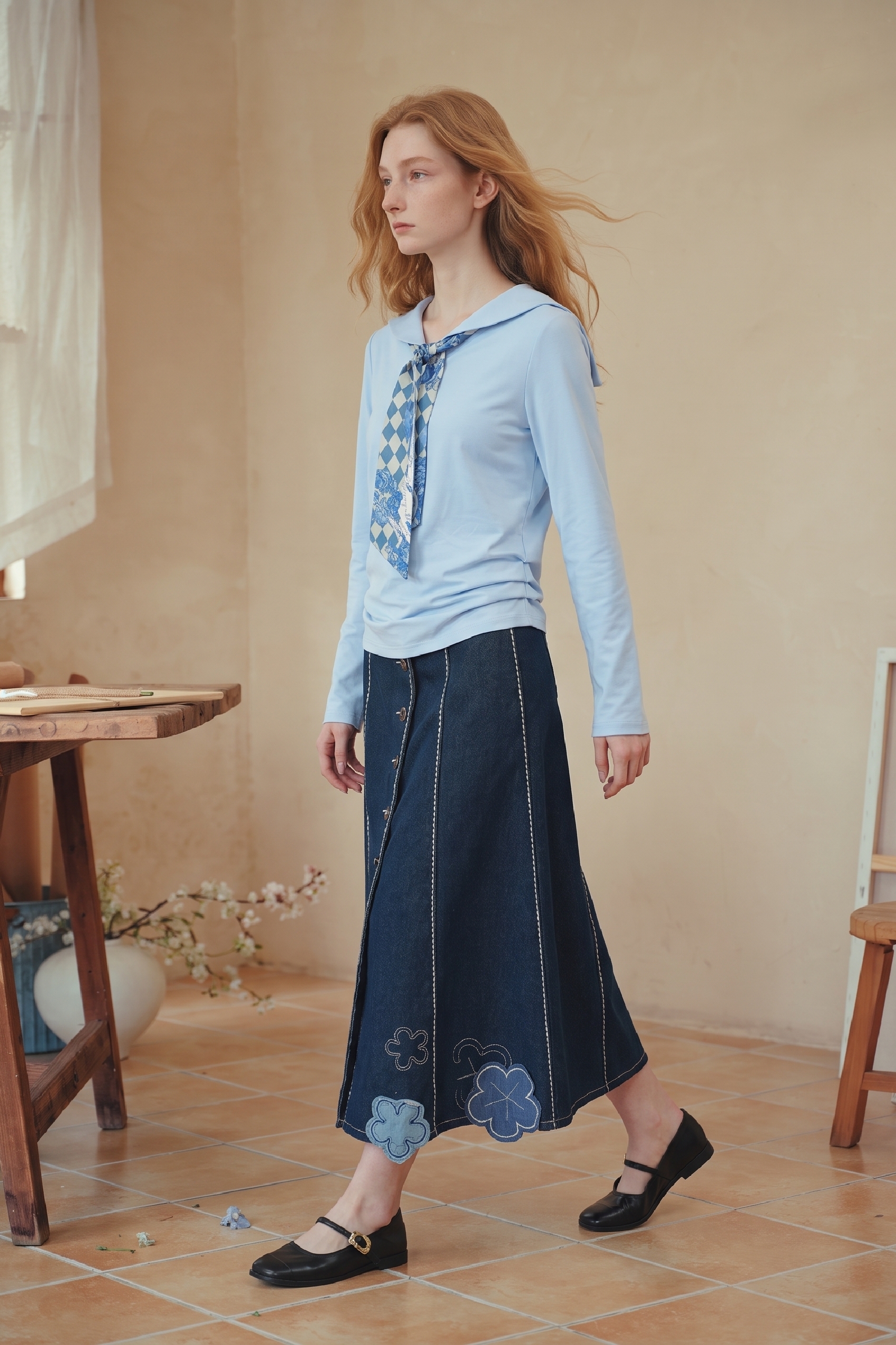 Sailor Collar Long Sleeve Top