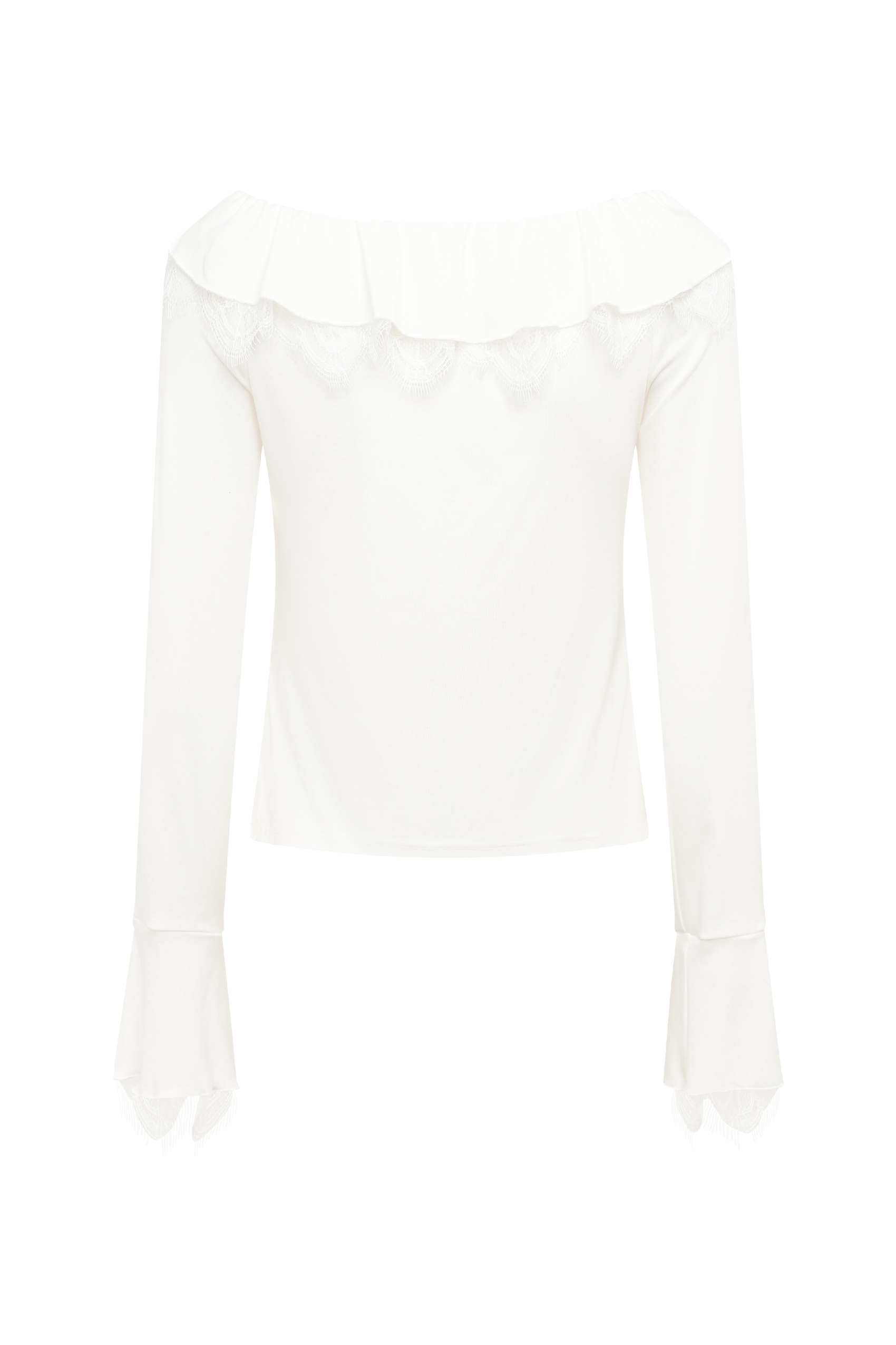 White Ruffle Off-Shoulder Long Sleeve Top-LYONSENS