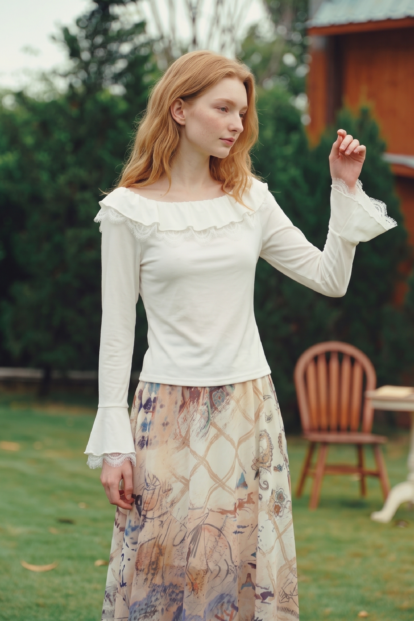 White Ruffle Off-Shoulder Long Sleeve Top-LYONSENS