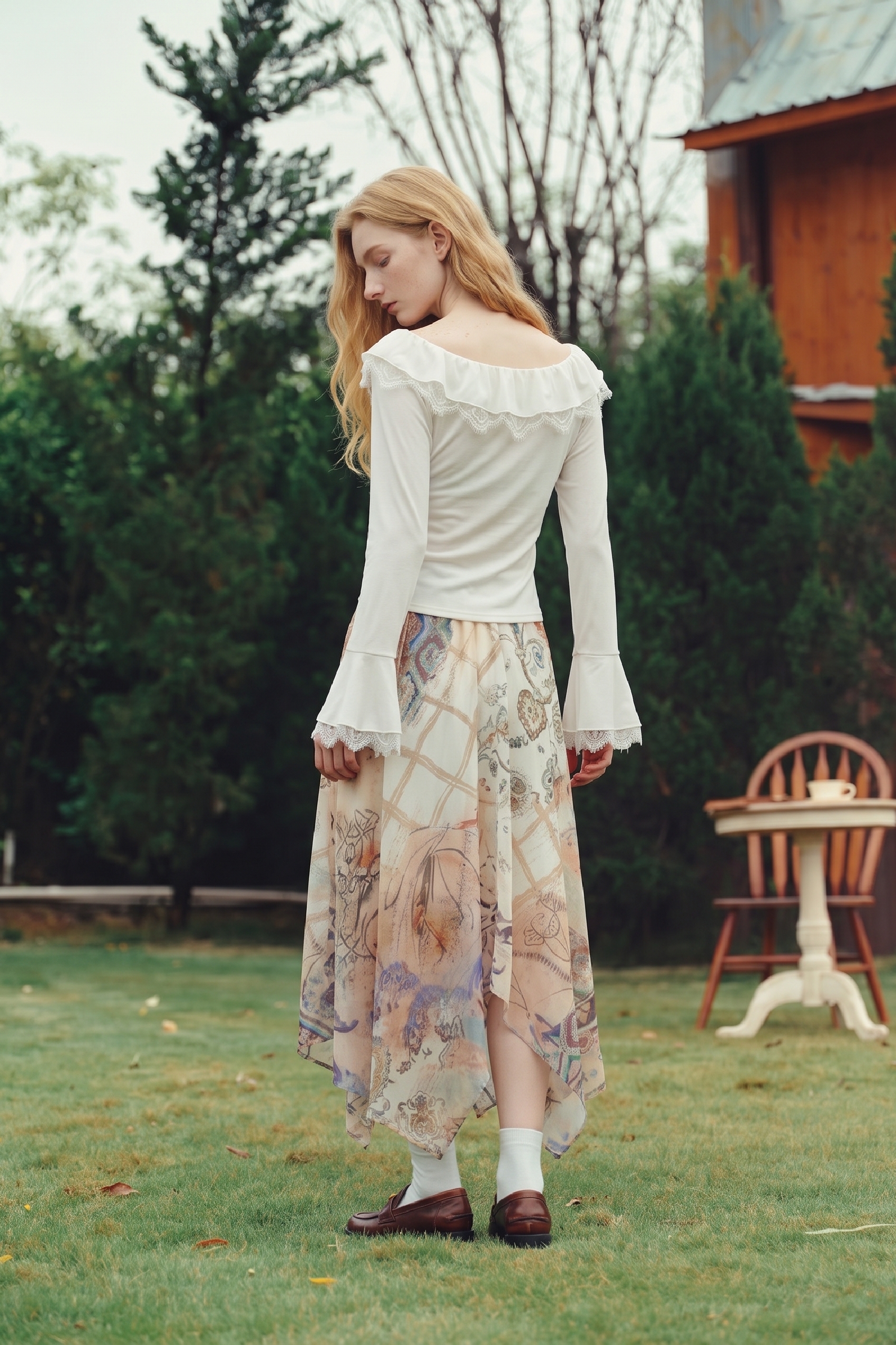 White Ruffle Off-Shoulder Long Sleeve Top-LYONSENS