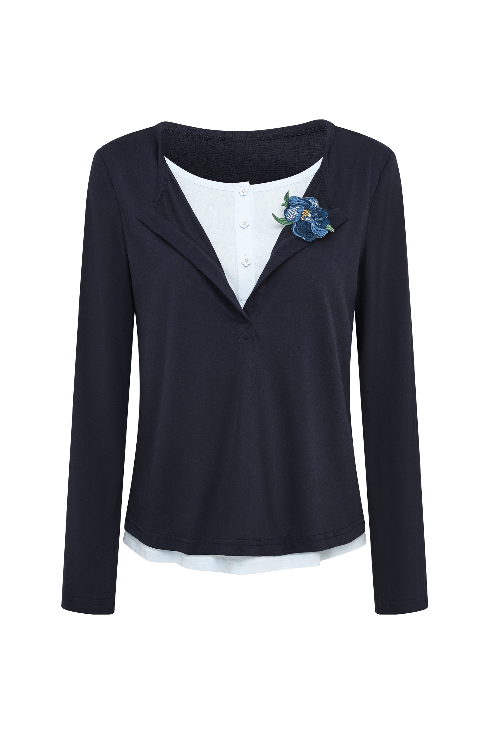 Ivory Layered V-Neck Long Sleeve Top-LYONSENS