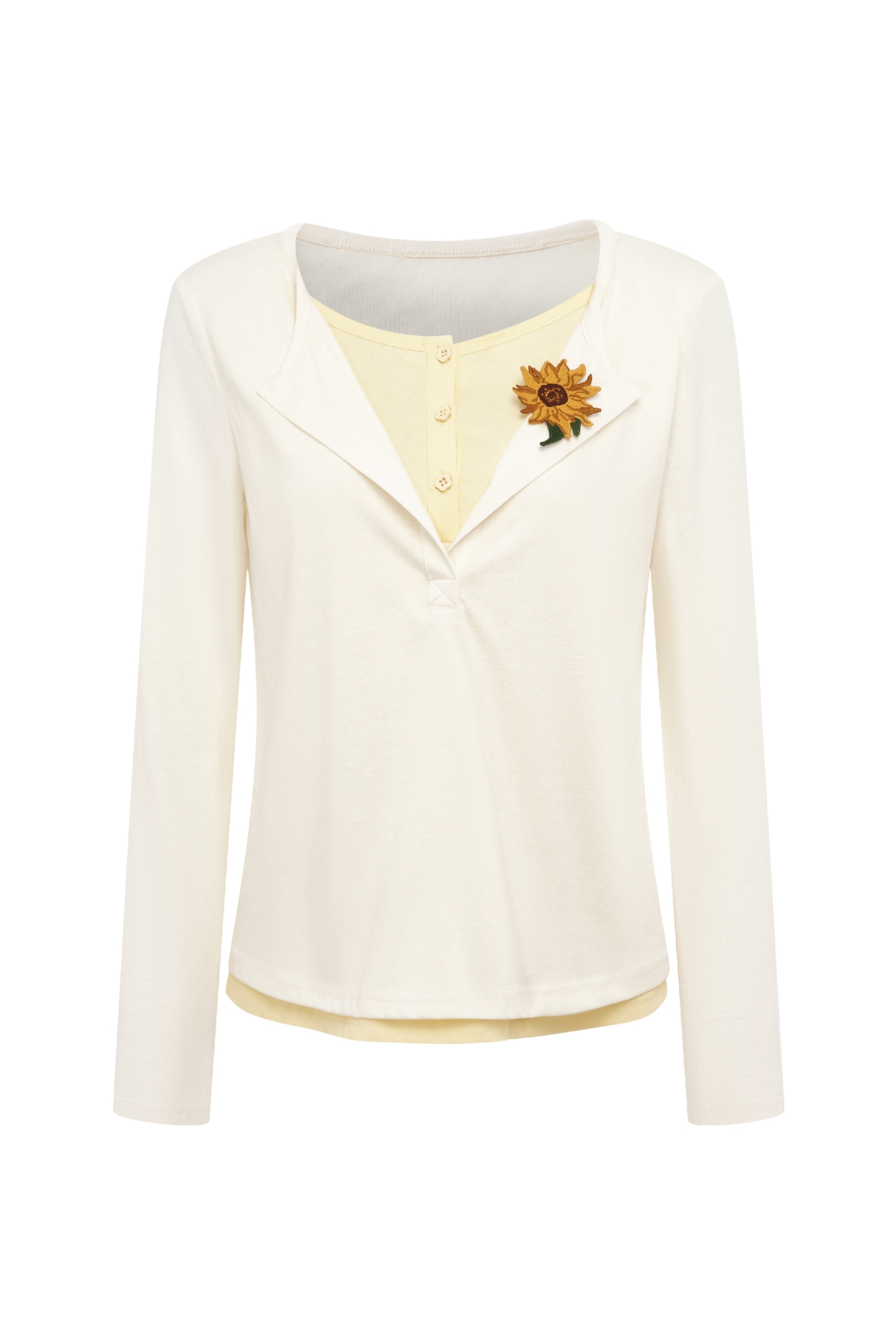 Ivory Layered V-Neck Long Sleeve Top-LYONSENS