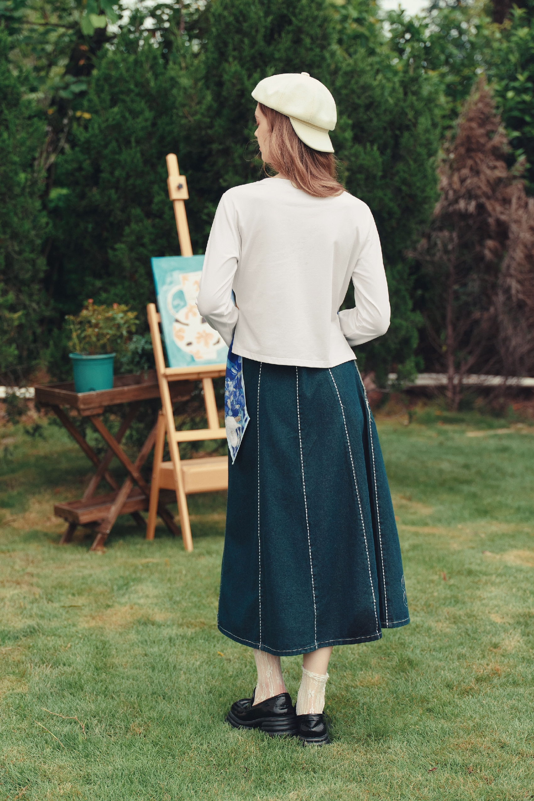 Spliced Off‑the‑Shoulder Long‑sleeve Top
