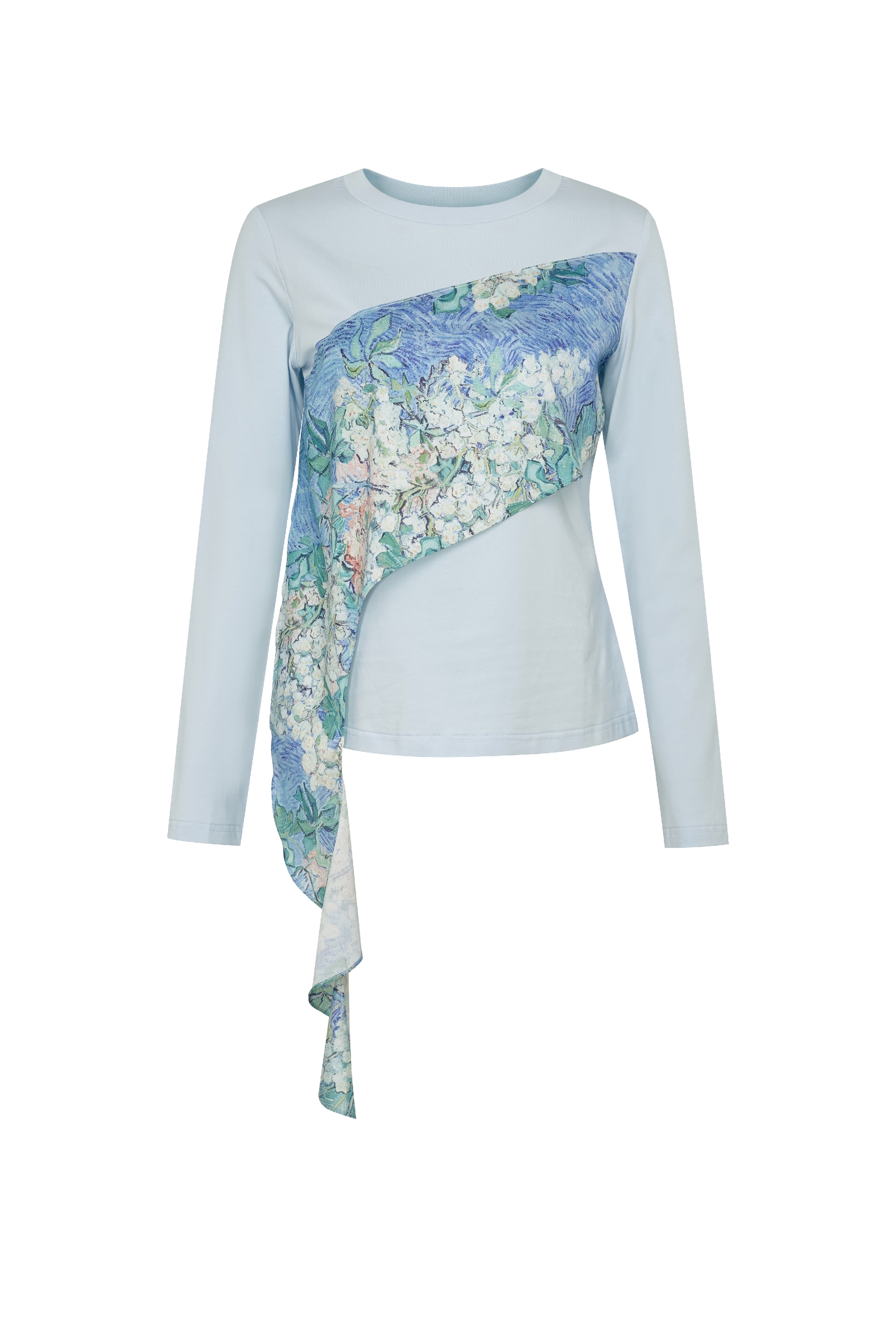 Designer Floral Spliced Long‑sleeve Top