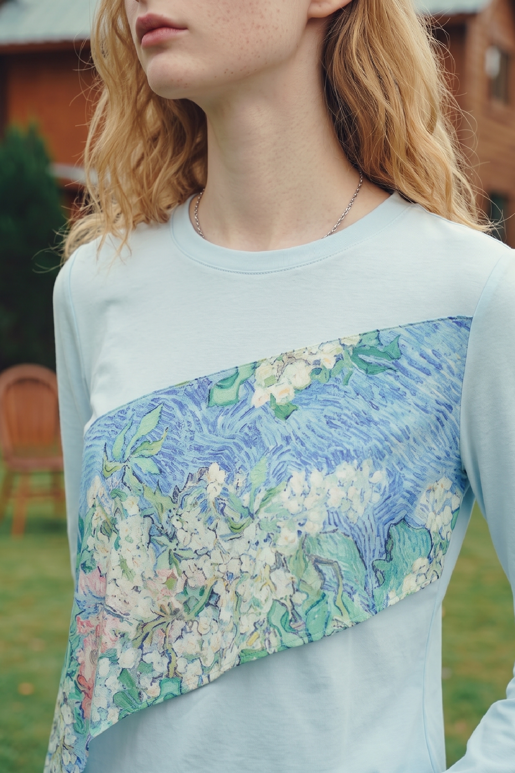 Designer Floral Spliced Long‑sleeve Top