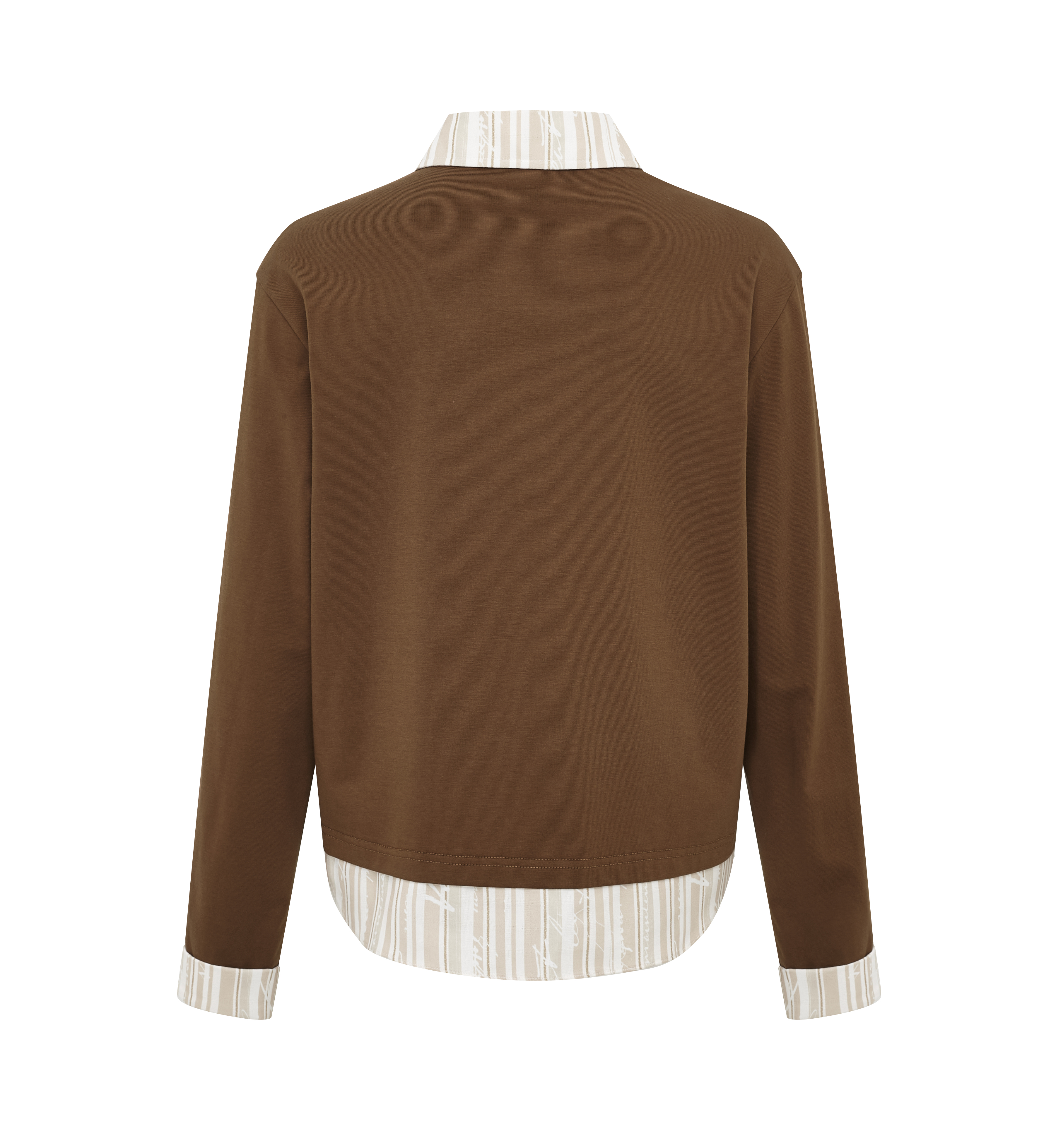 Two-Piece Look Printed Turn-Down Collar Long Sleeve T-Shirt
