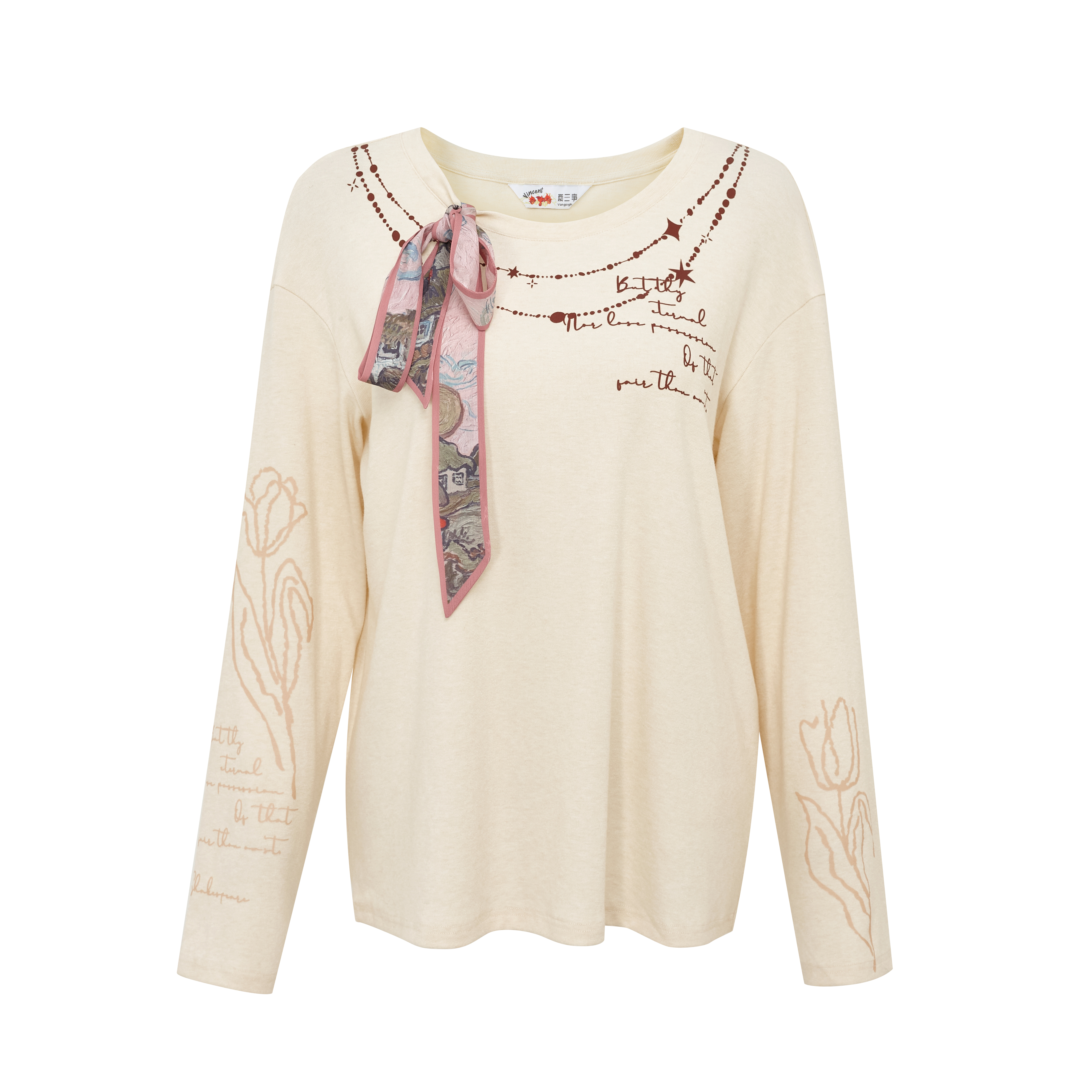 Soft Tie-Neck Turtleneck Long Sleeve T-Shirt