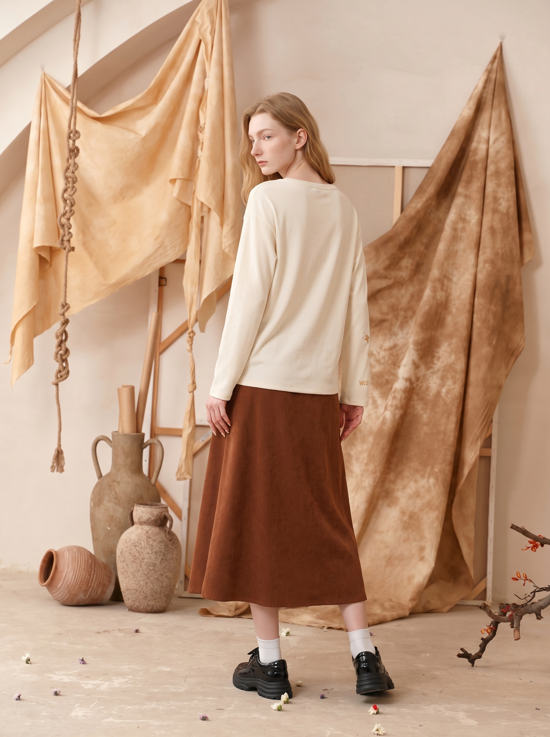 Soft Tie-Neck Turtleneck Long Sleeve T-Shirt