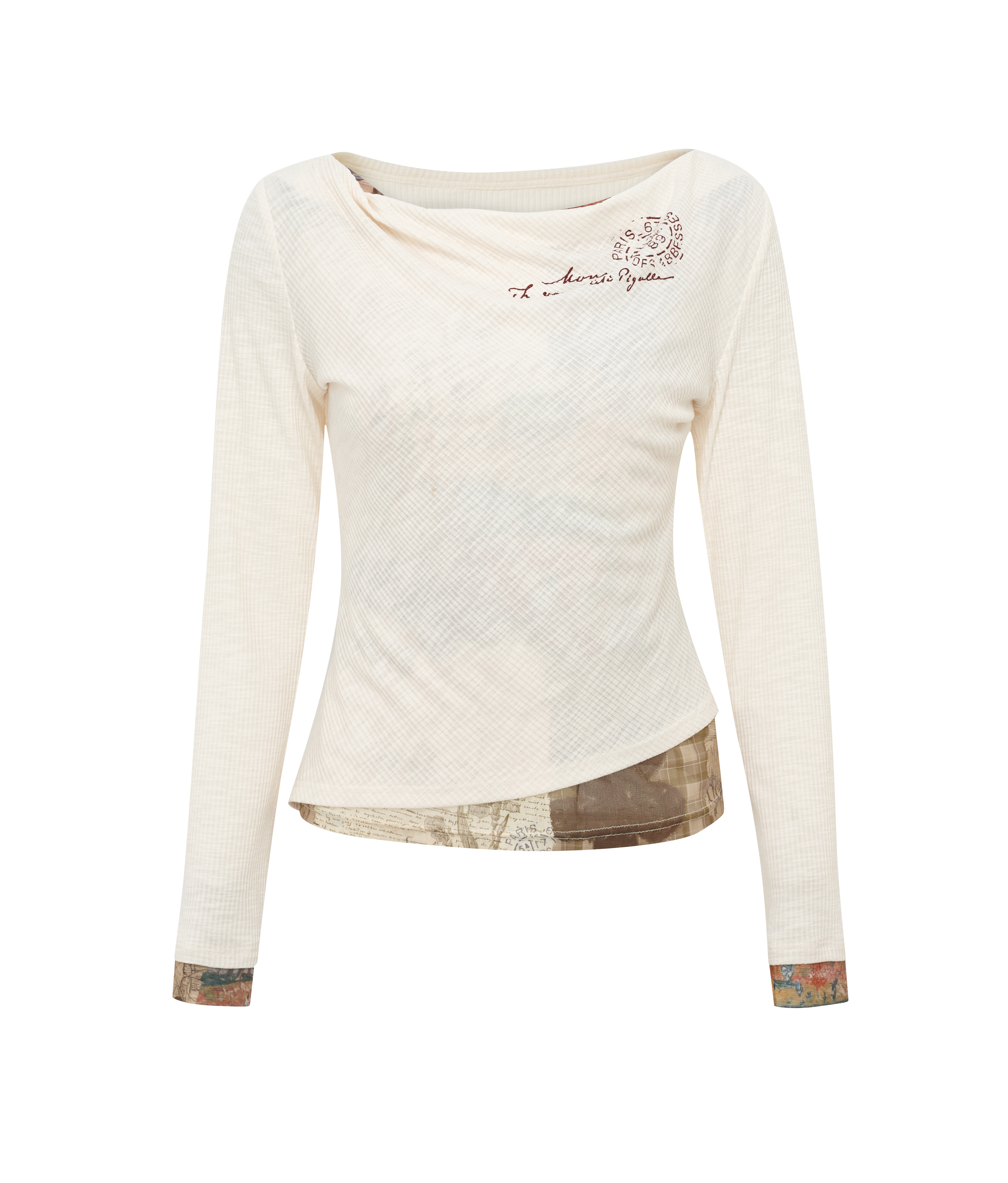 Minimal Cowl-Neck Drapey Long Sleeve T-Shirt
