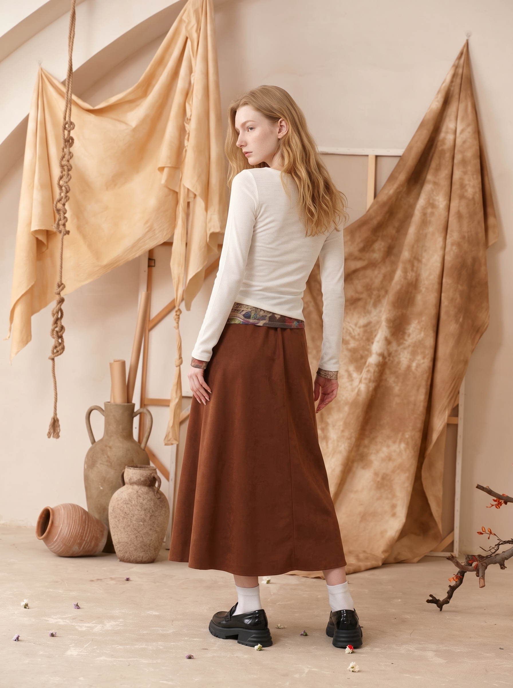 Minimal Cowl-Neck Drapey Long Sleeve T-Shirt