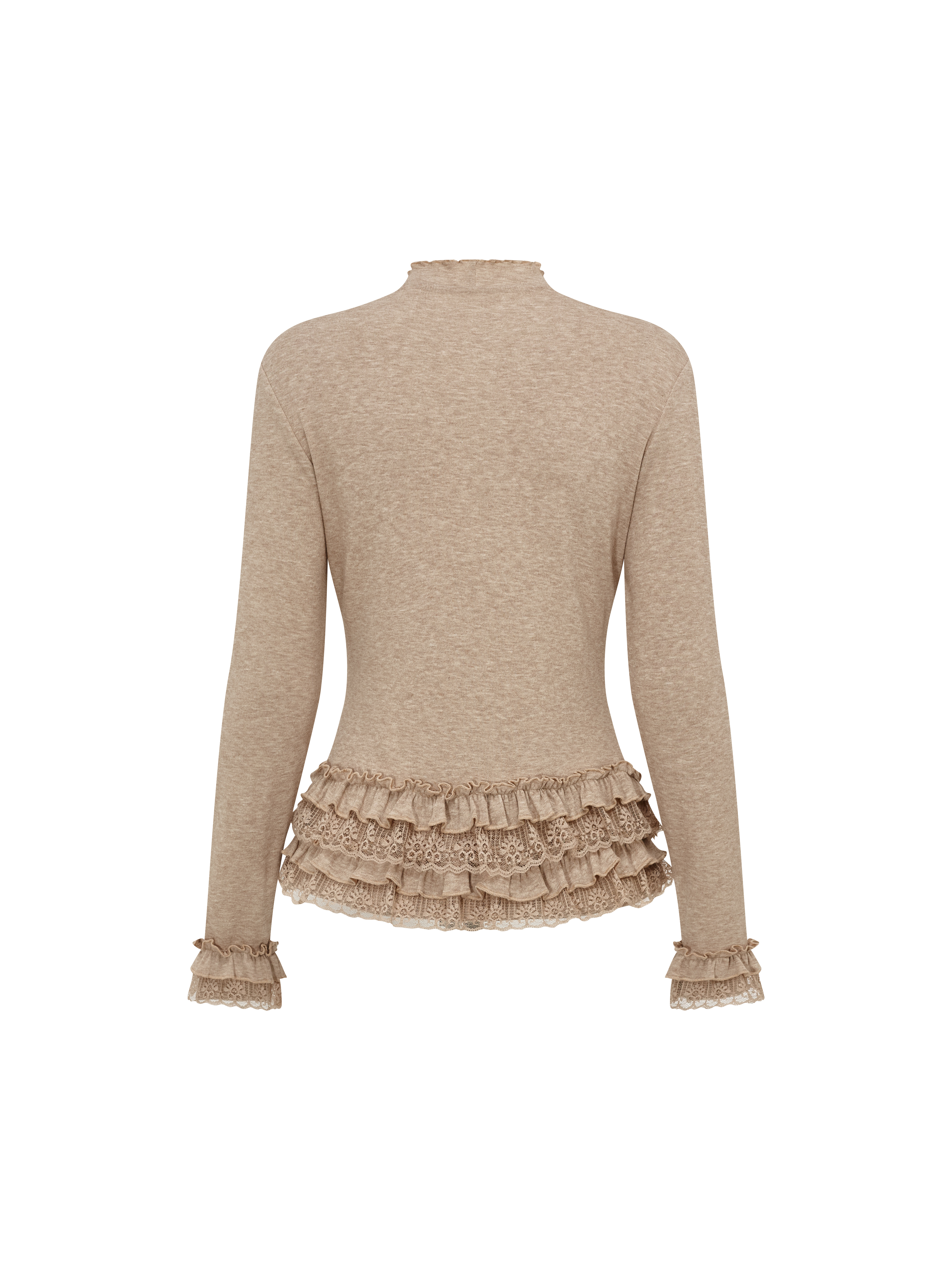 Chinese-Style Frog-Button Lace-Trimmed Long Sleeve T-Shirt