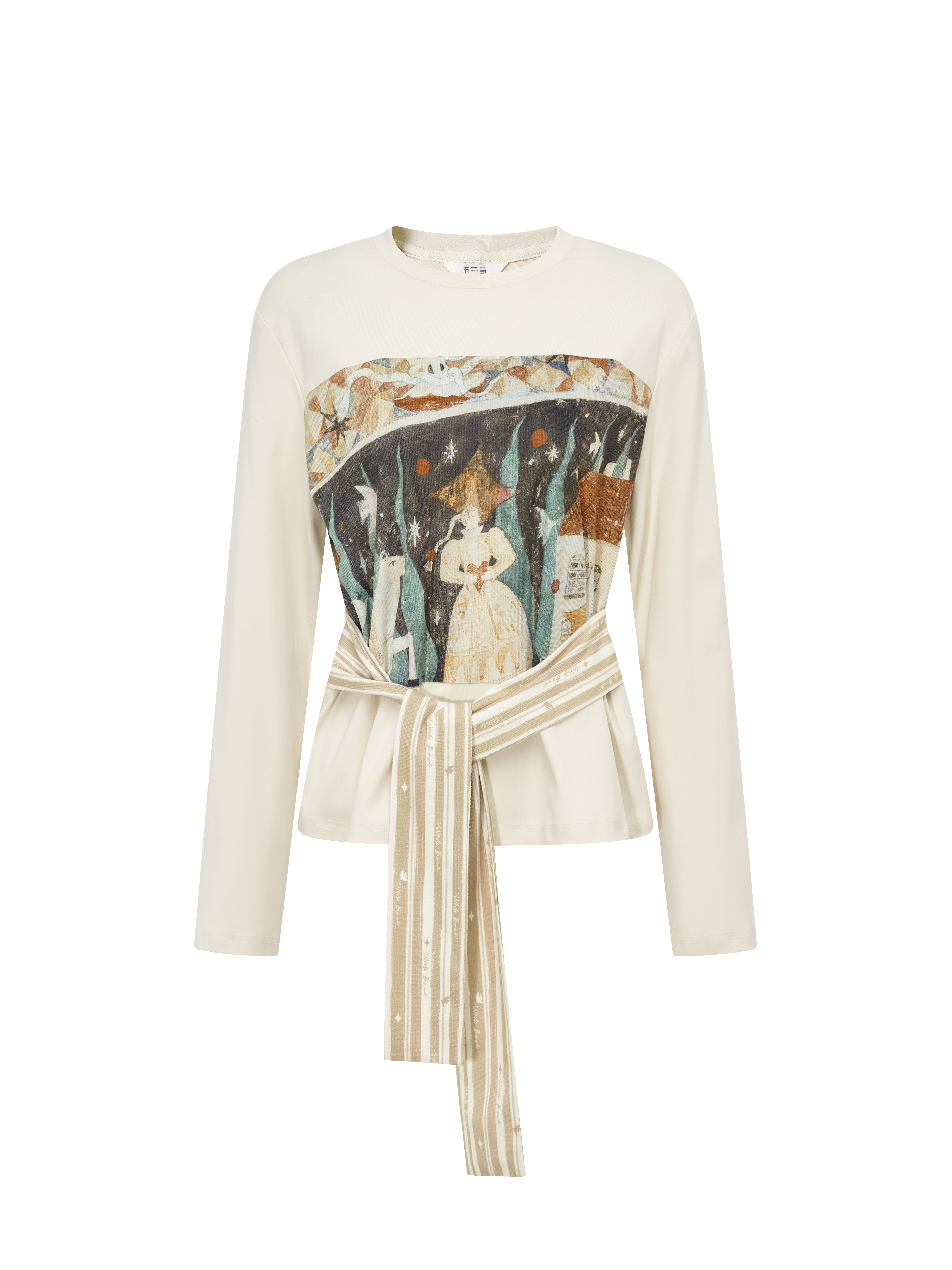 Floral Patchwork Open-Back Tie-Up Long Sleeve T-Shirt