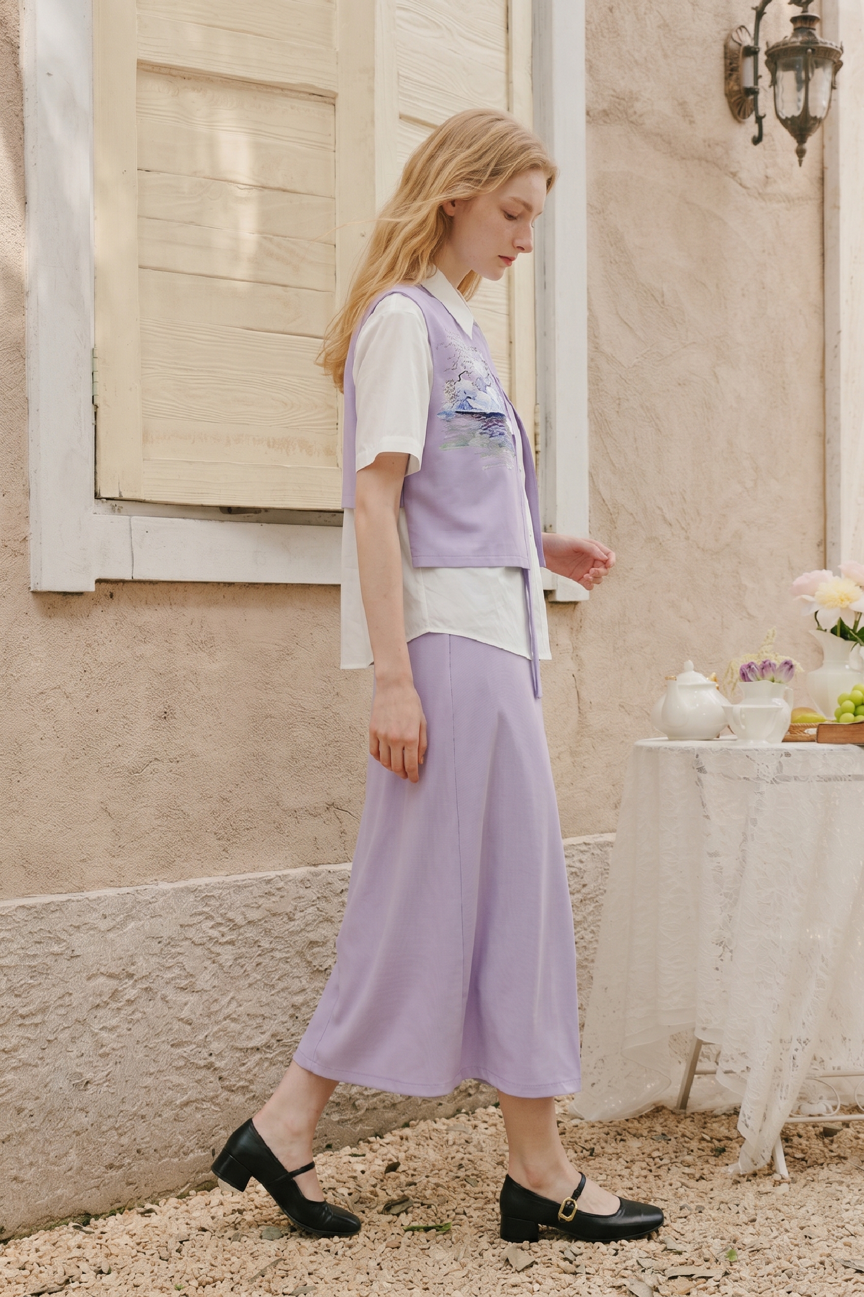 Embroidery Preppy Style Outfit Set