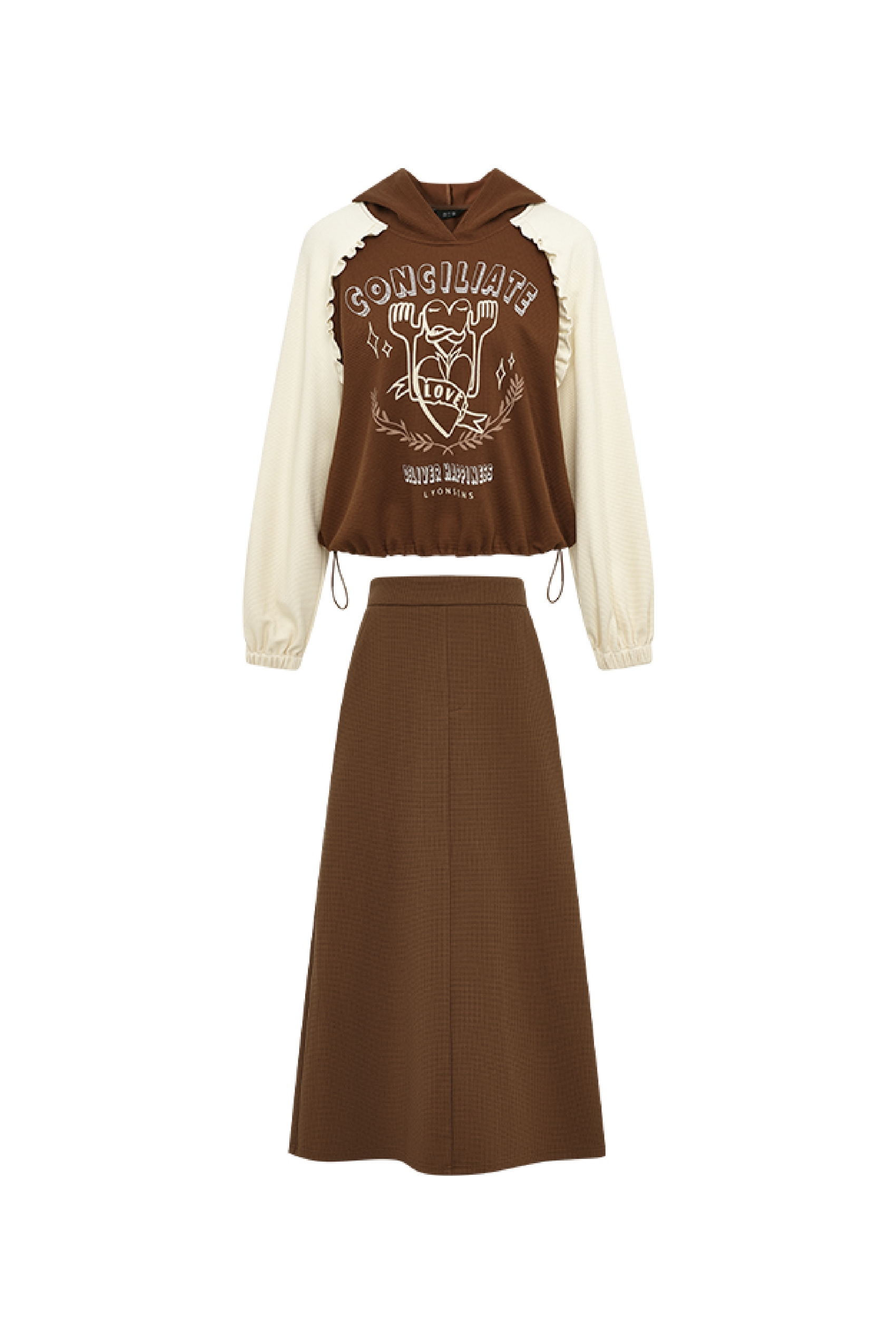 Hoodie & Midi Skirt Two-Piece Set-LYONSENS