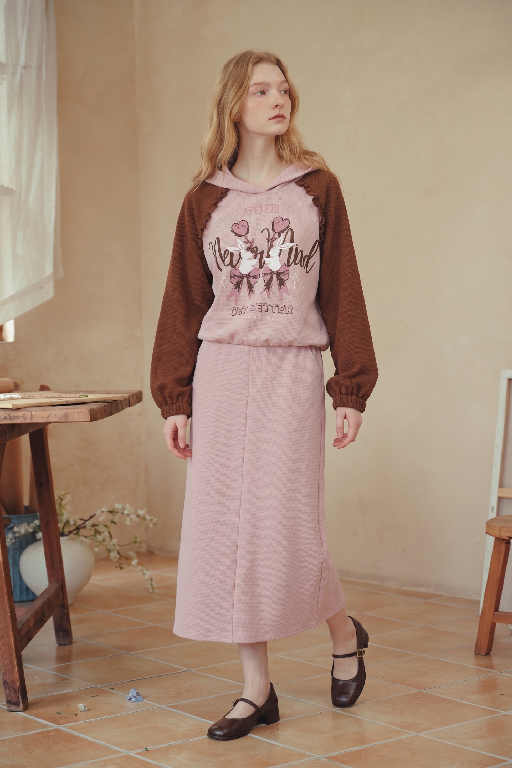 Hoodie & Midi Skirt Two-Piece Set-LYONSENS
