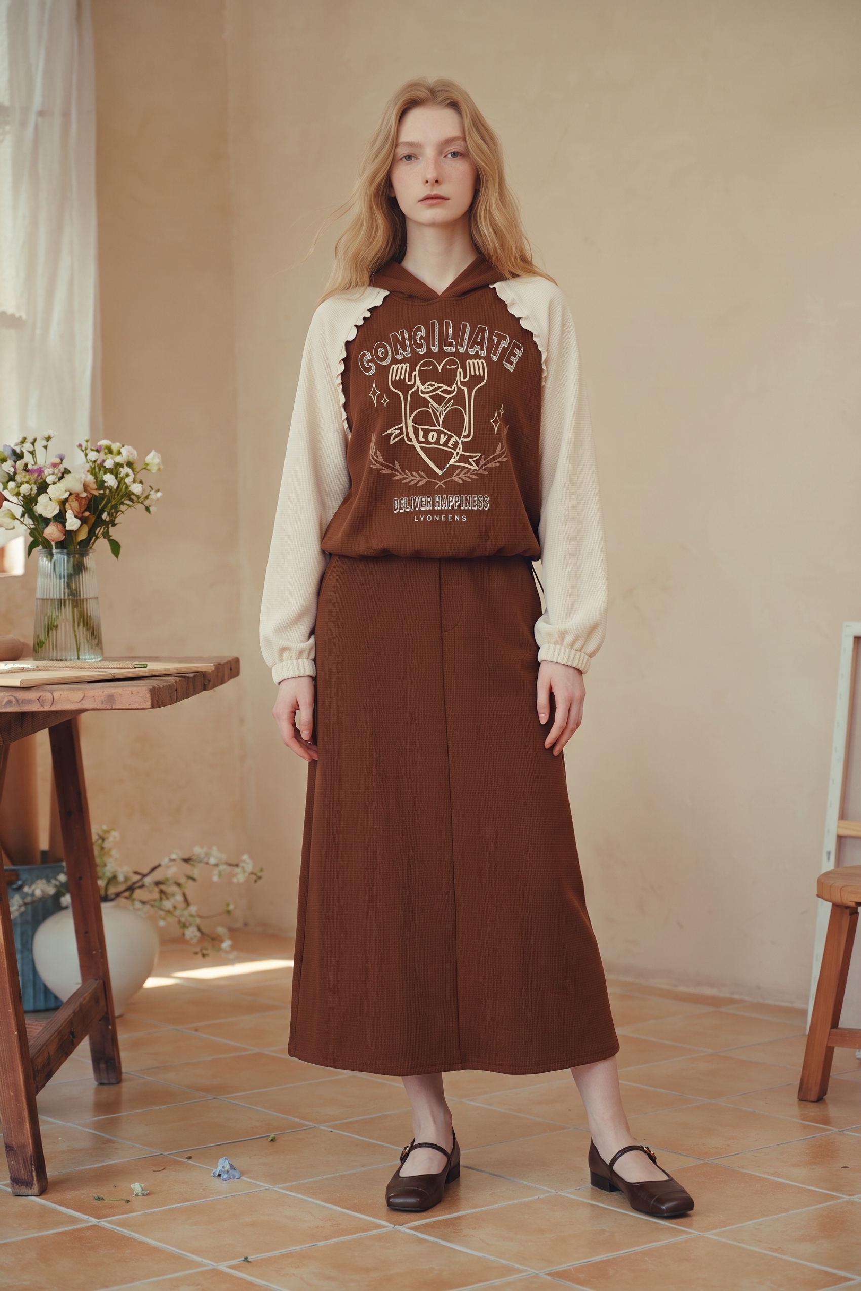 Hoodie & Midi Skirt Two-Piece Set-LYONSENS